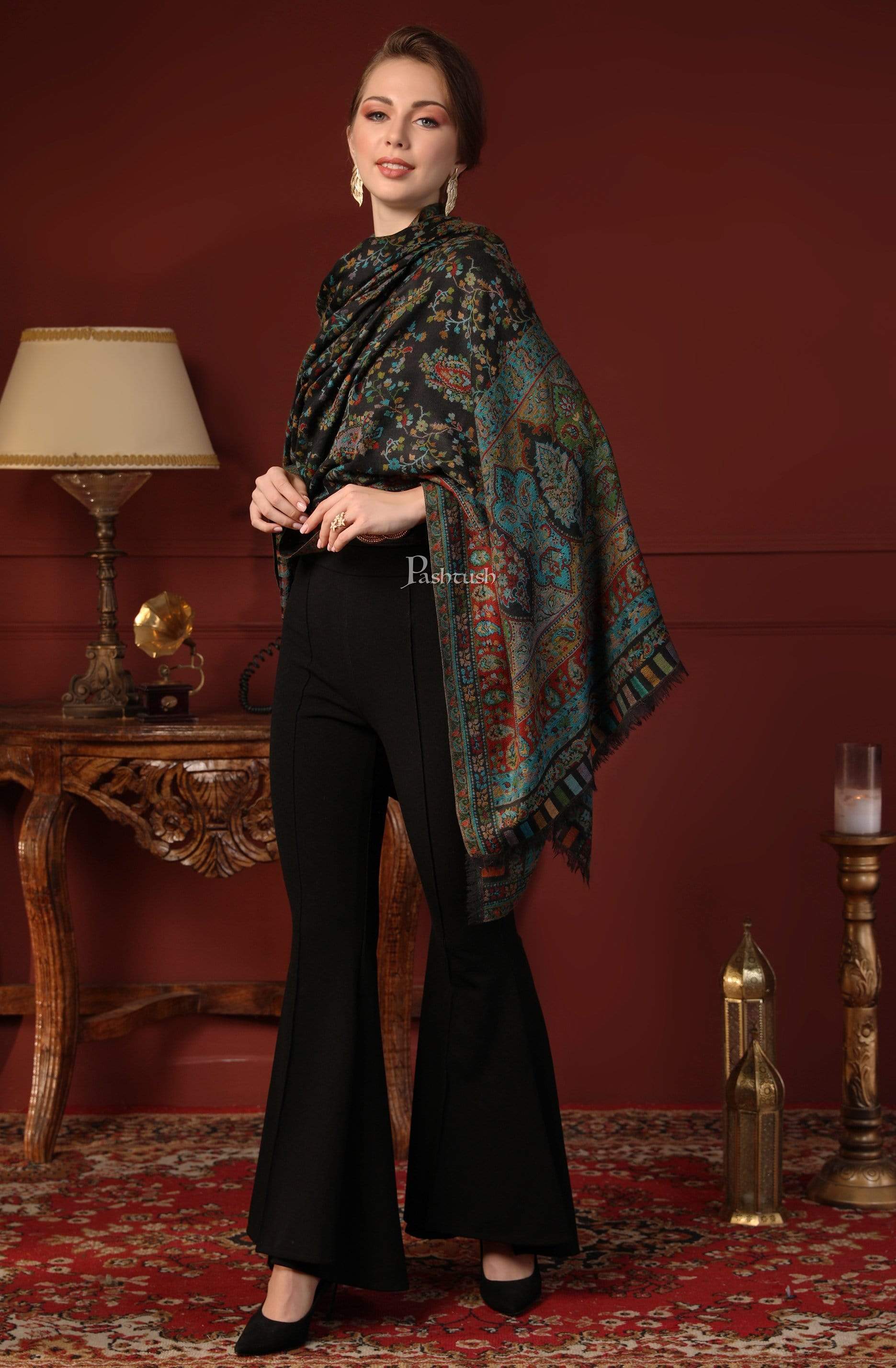 Pashtush Women Multi-Coloured Pure Wool Woven Design Ethnic Stole - Image 4