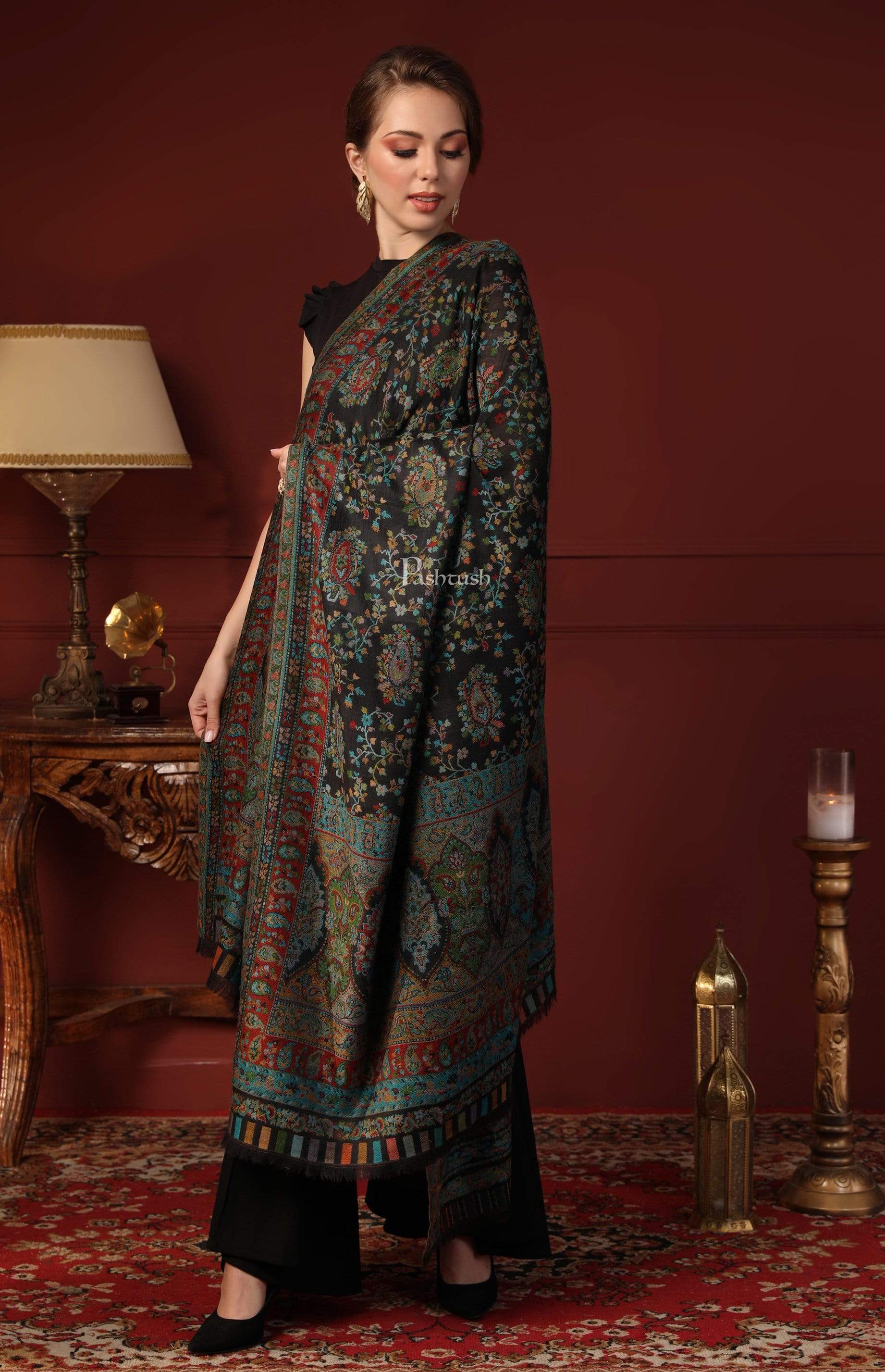 Pashtush Women Multi-Coloured Pure Wool Woven Design Ethnic Stole - Image 5