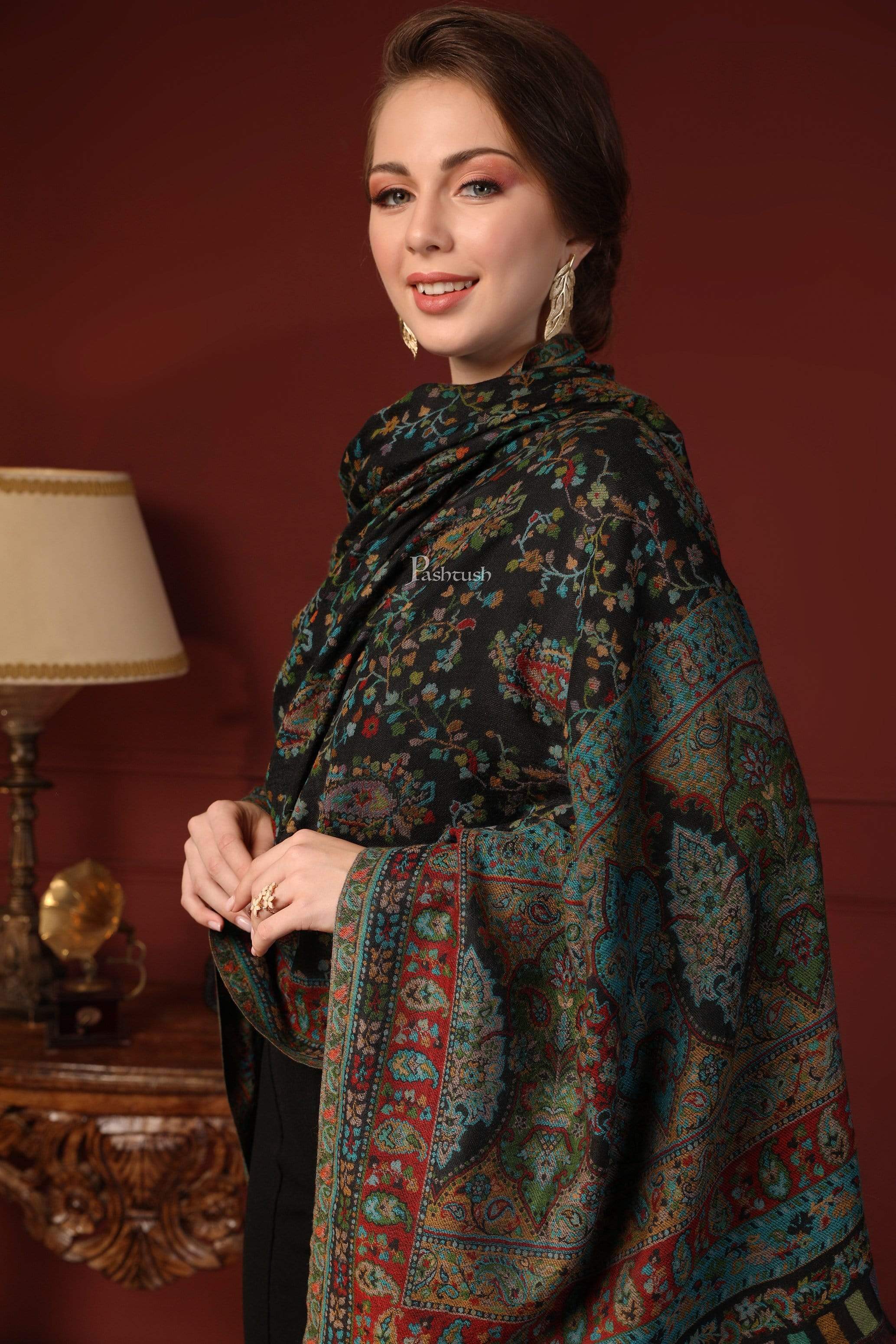Pashtush Women Multi-Coloured Pure Wool Woven Design Ethnic Stole - Image 6