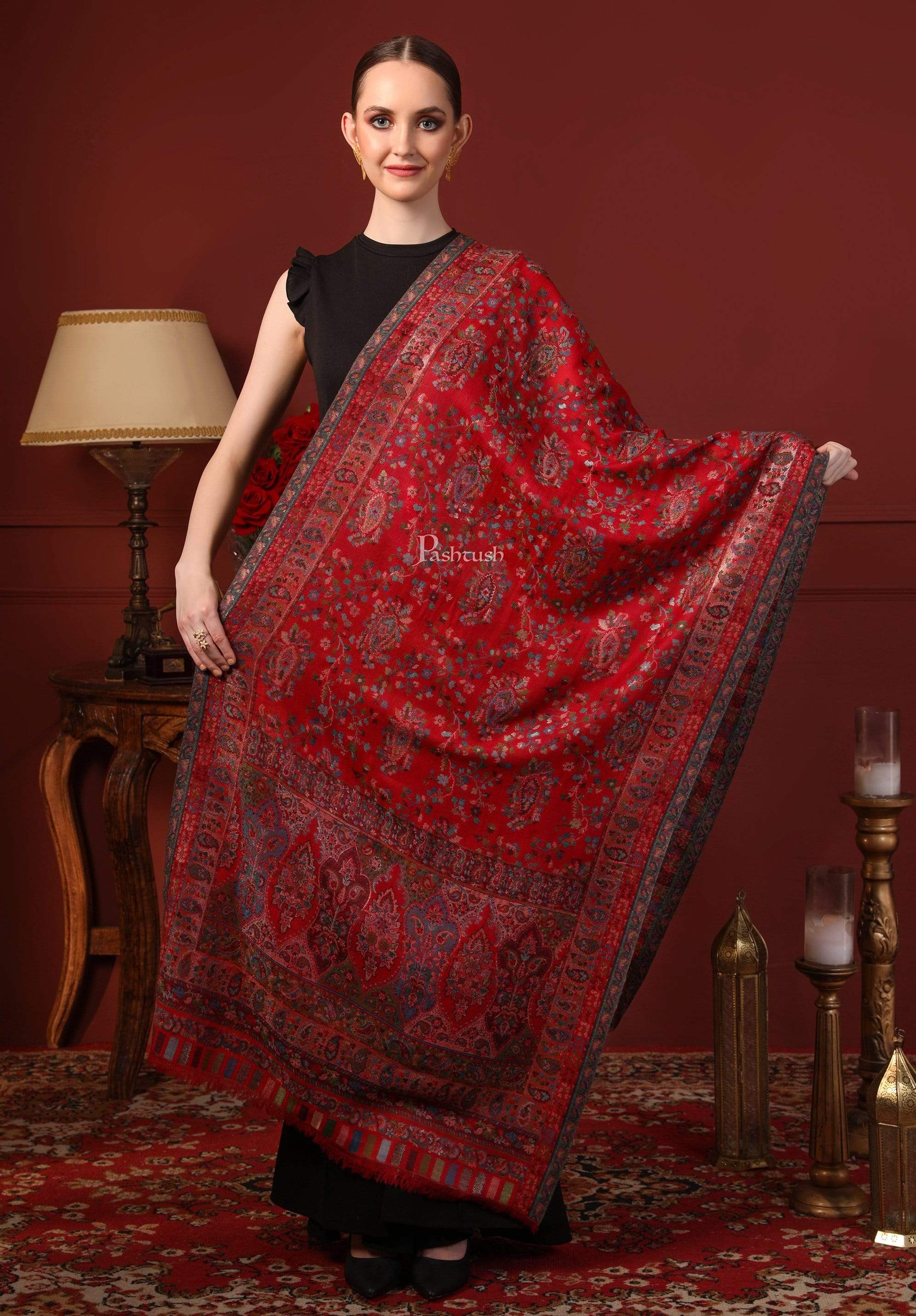 Pashtush Women Multi-Coloured 100% Pure Wool Stole Woven Design Woolmark Certification