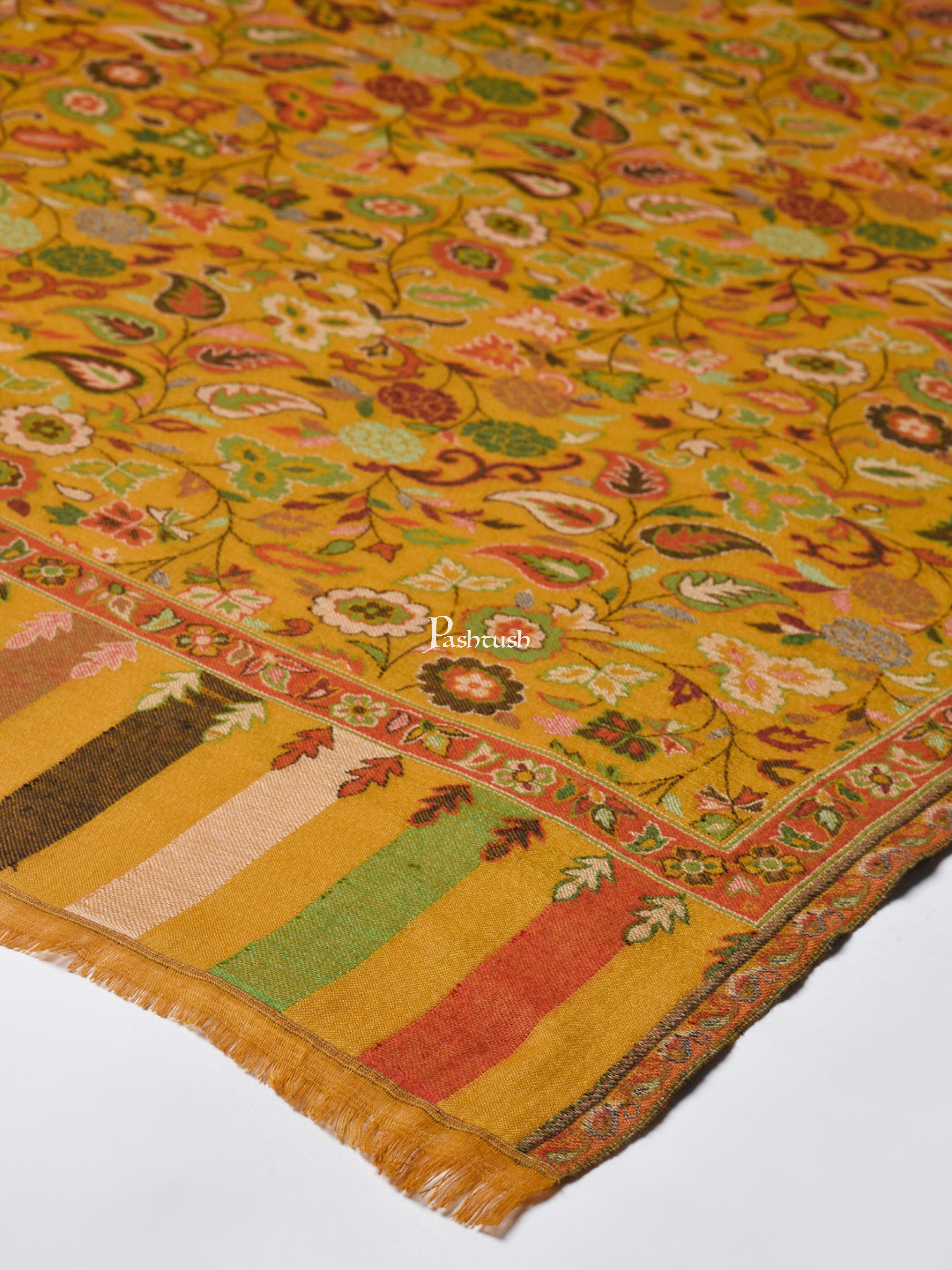 Pashtush Women Faux Pashmina Ethnic Weave Shawl, Mustard - Image 2