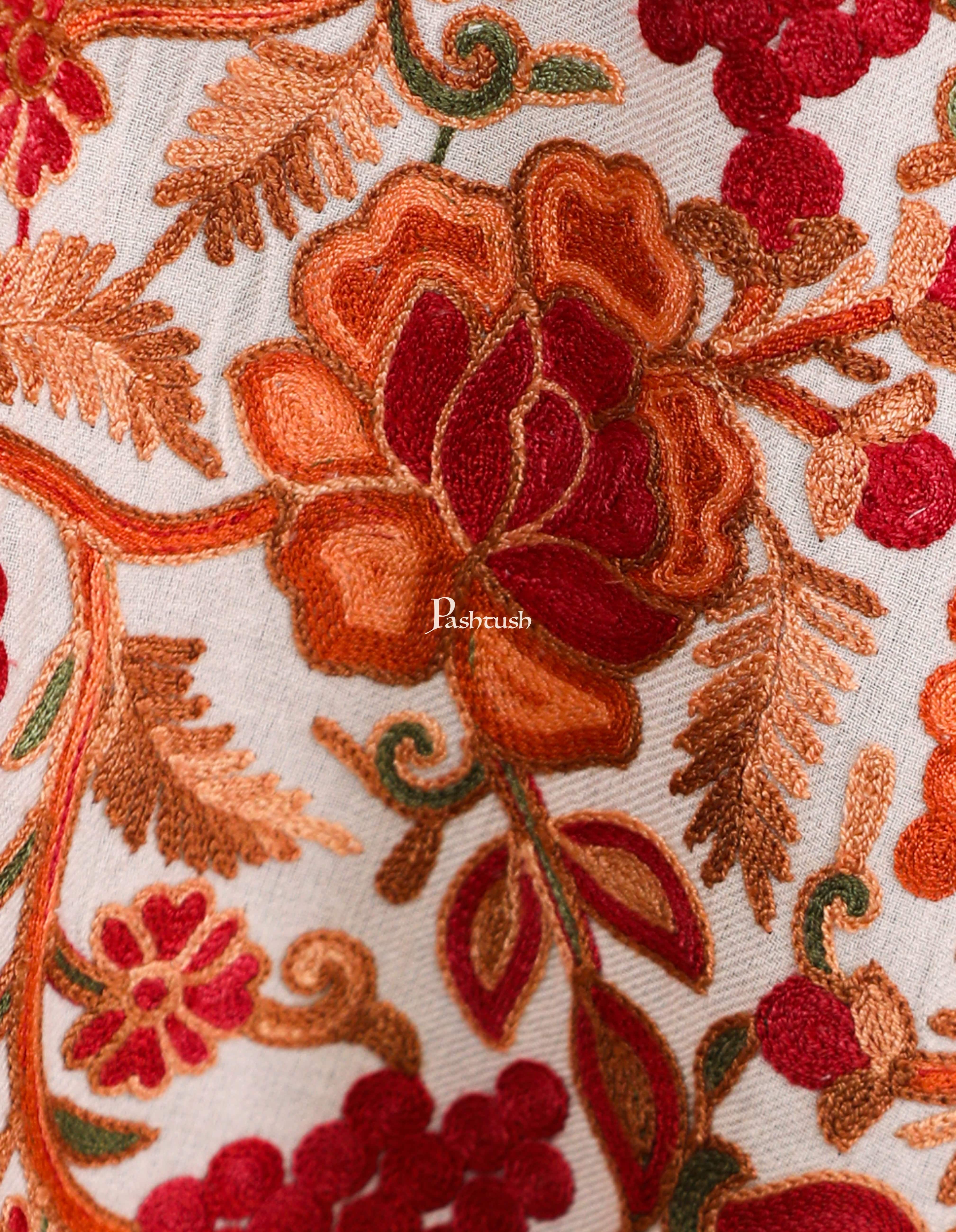 Pashtush Womens Fine Wool, Light Weight, Gulaabdar Aari Embroidery Stole, - Image 4