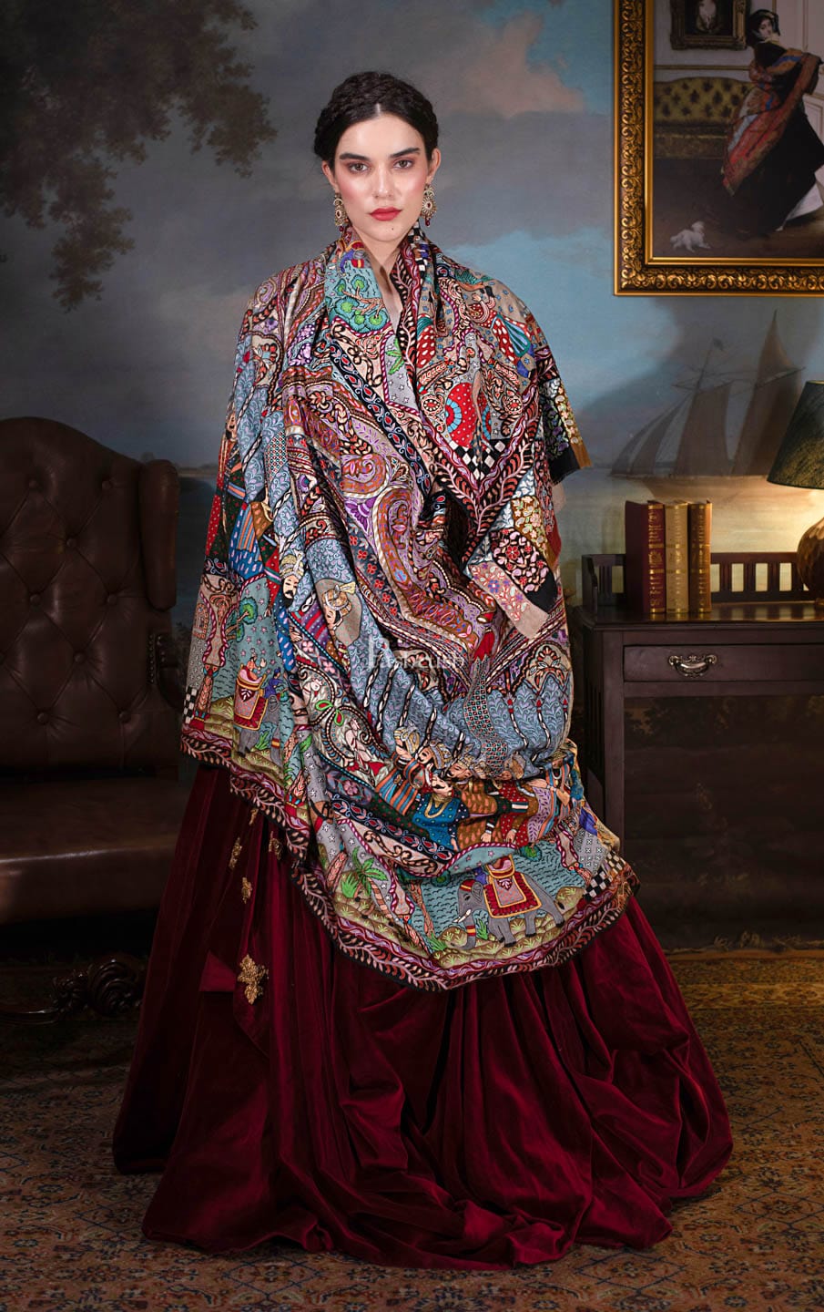 Pashtush Women Pashmina Hand Embroidered Royal Darbar Shawl, Multicolour - Image 2