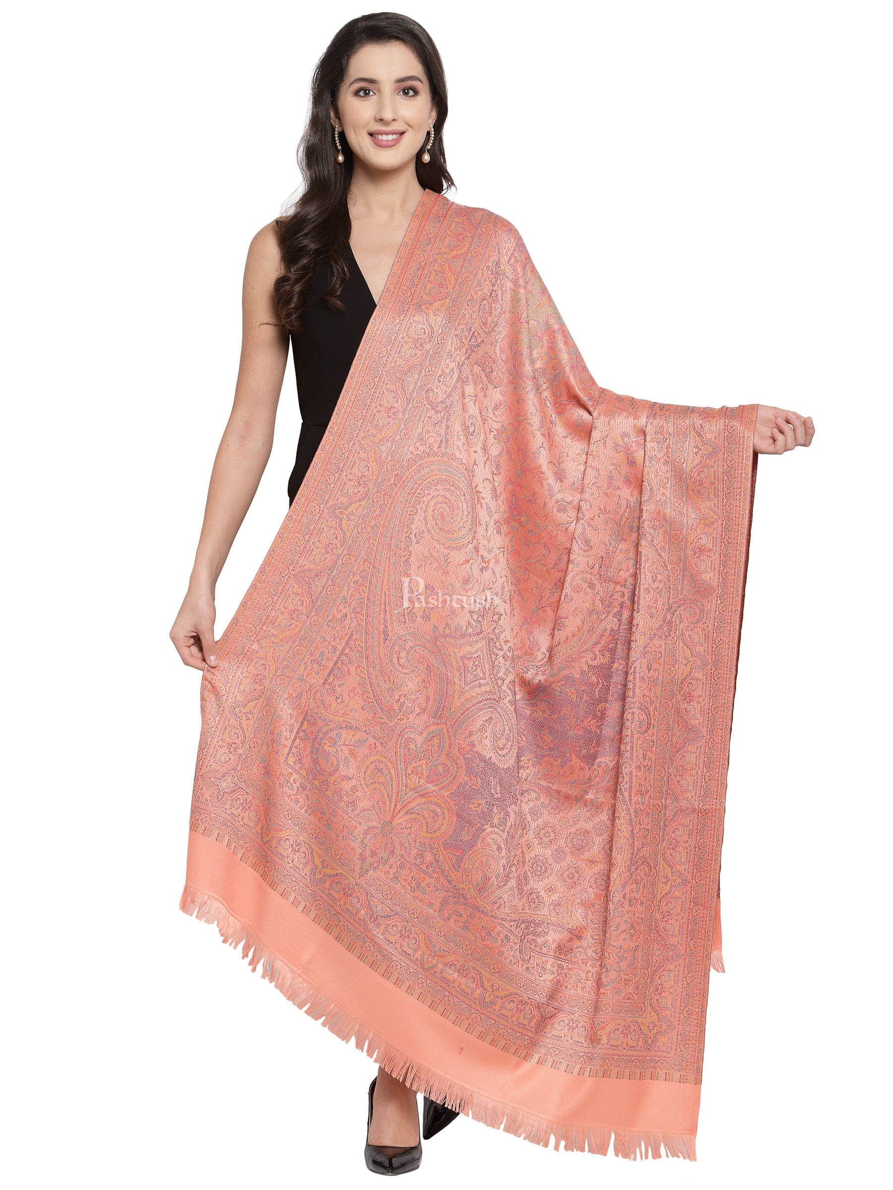 Pashtush Women Peach-Coloured Ethnic Jamawar Shawl