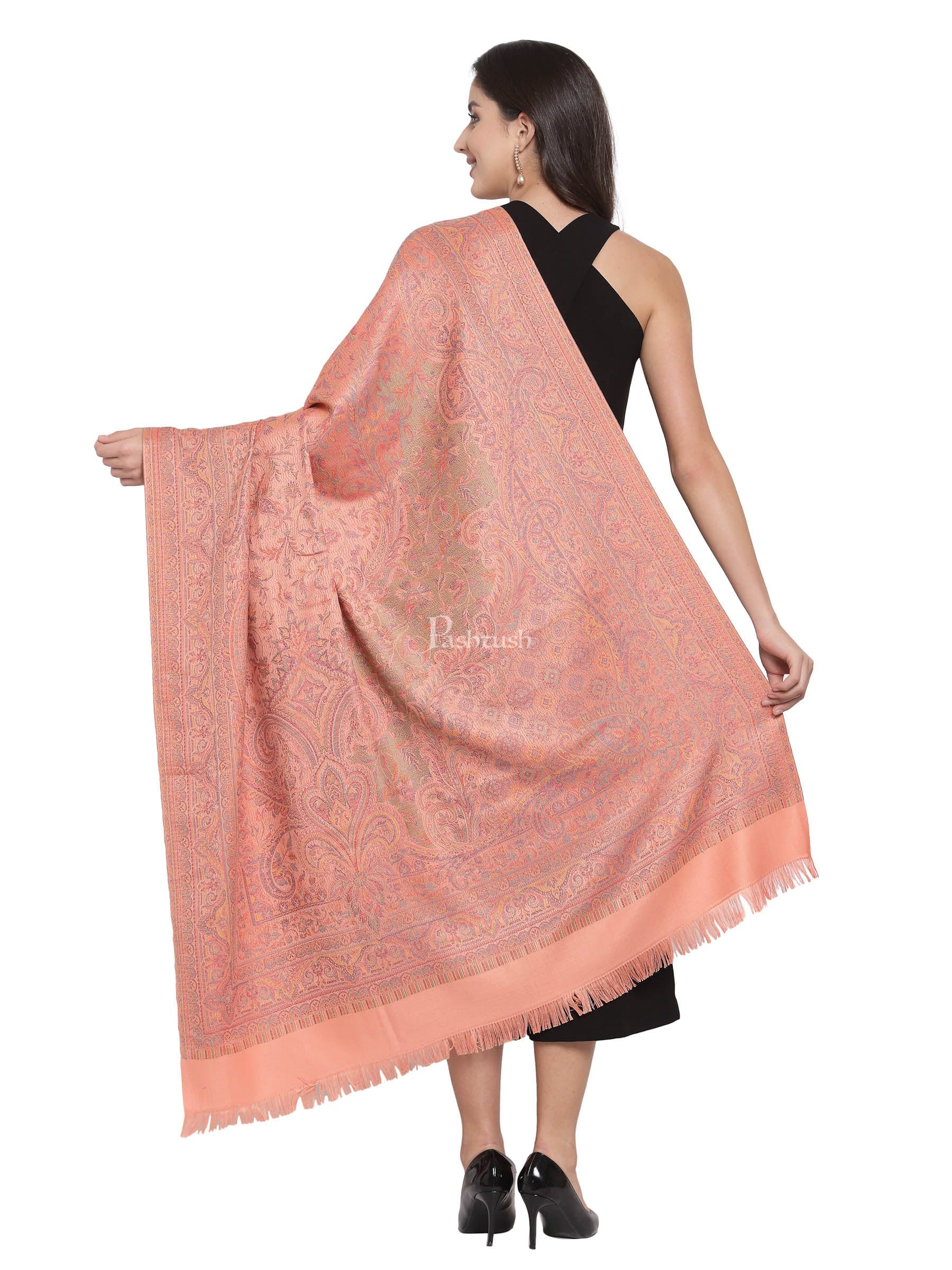 Pashtush Women Peach-Coloured Ethnic Jamawar Shawl - Image 3