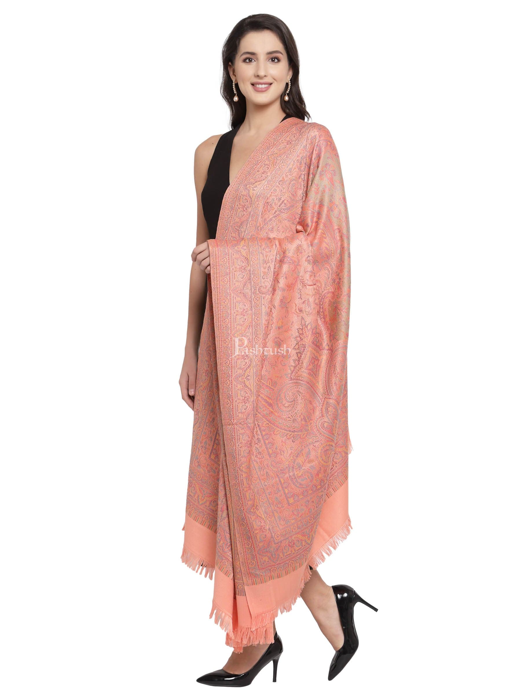 Pashtush Women Peach-Coloured Ethnic Jamawar Shawl - Image 4