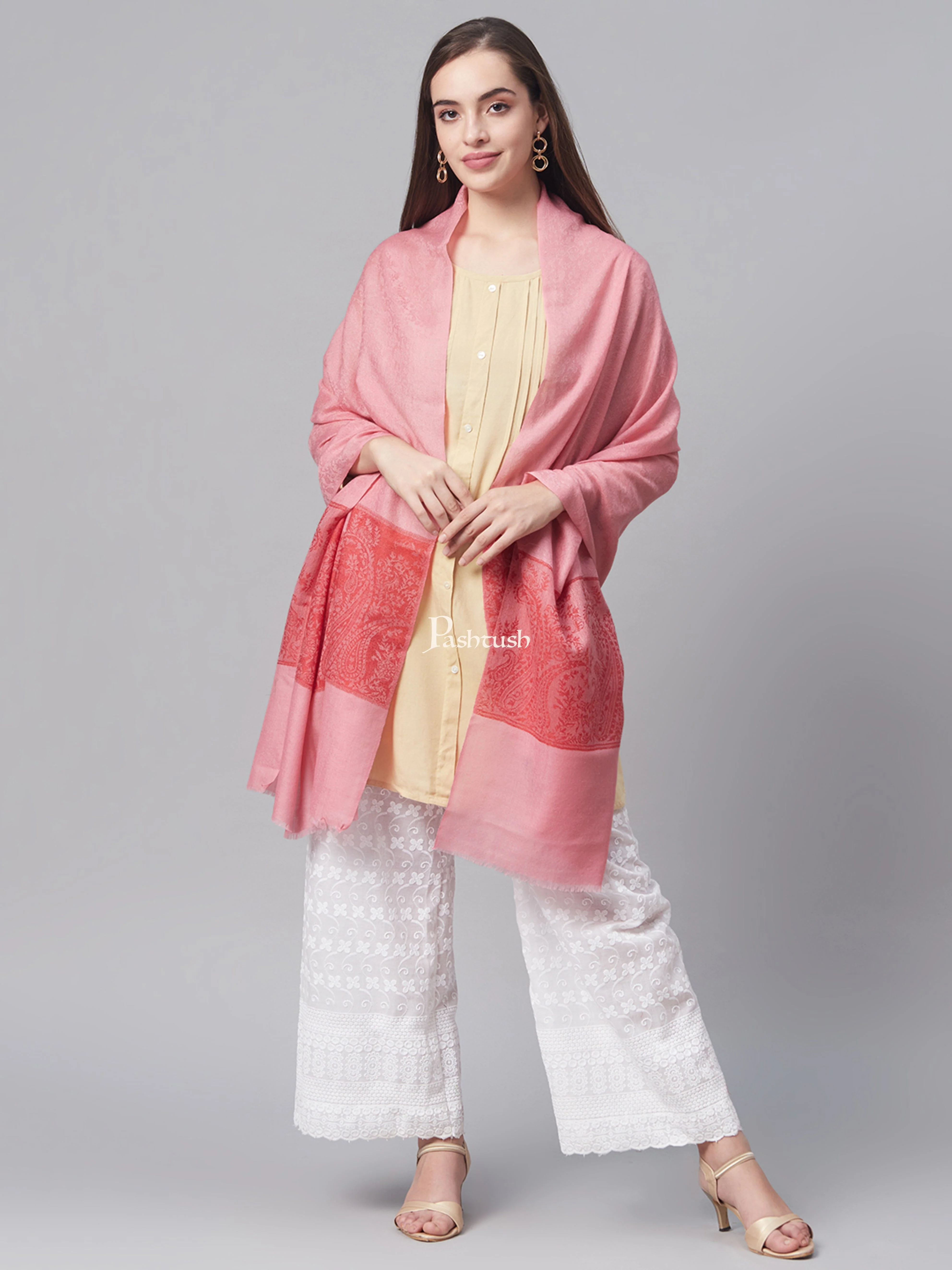 Pashtush Women Pink Woven Design Designer Stole