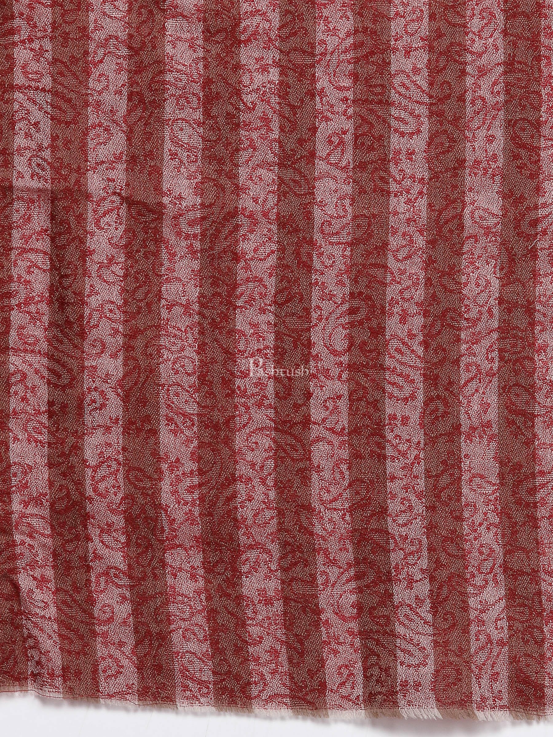 Pashtush Women Red Beige Striped Stole, Soft Fine Wool - Image 3