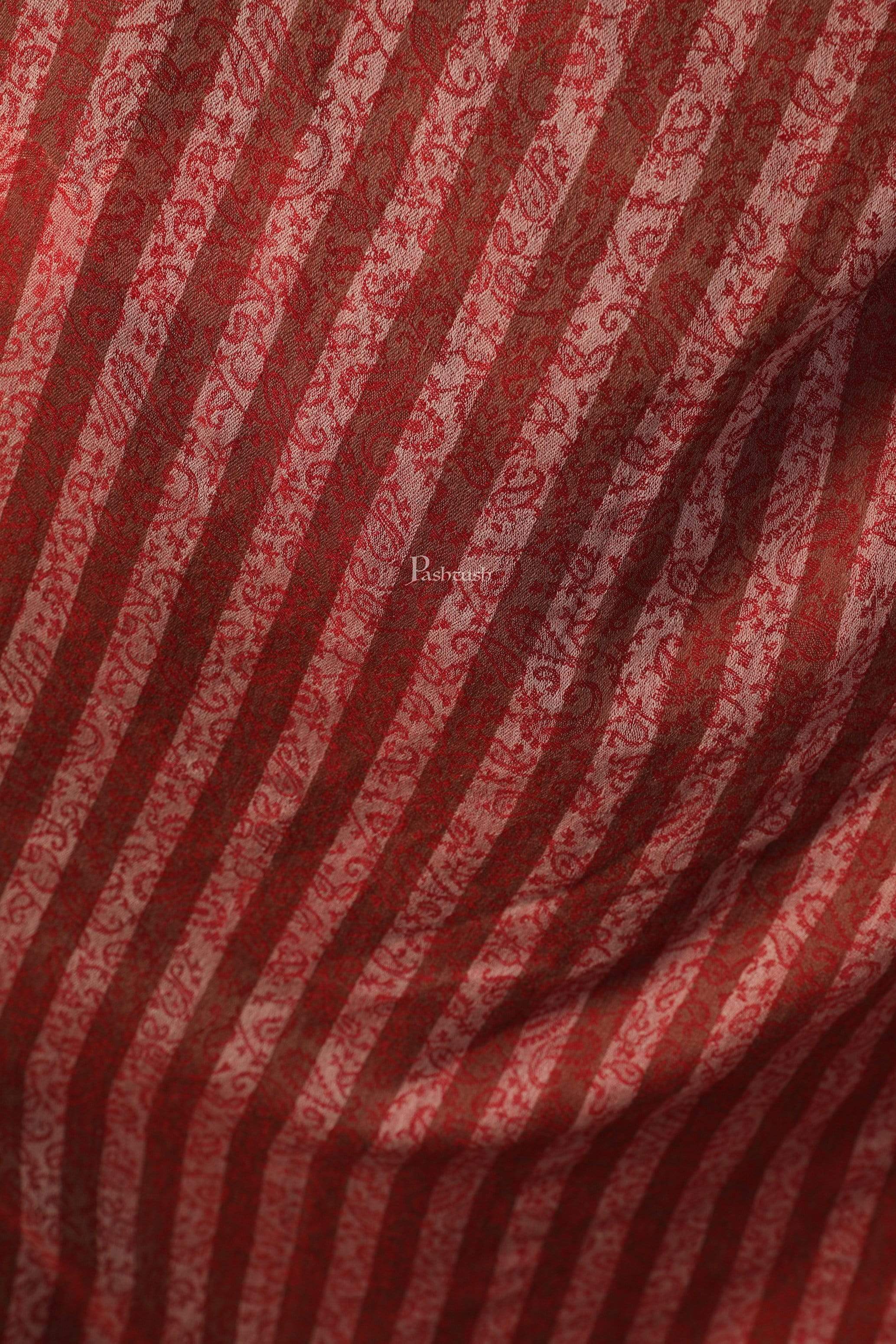 Pashtush Women Red Beige Striped Stole, Soft Fine Wool - Image 3