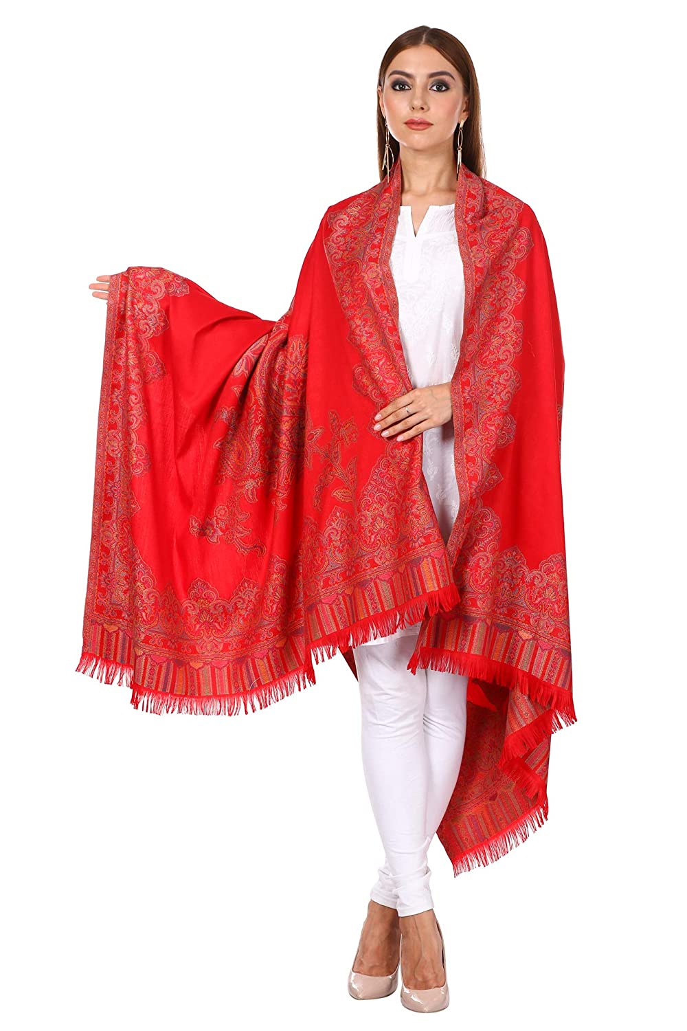Pashtush Women Red Ethnic Motifs Woven Design Designer Shawl - Image 2