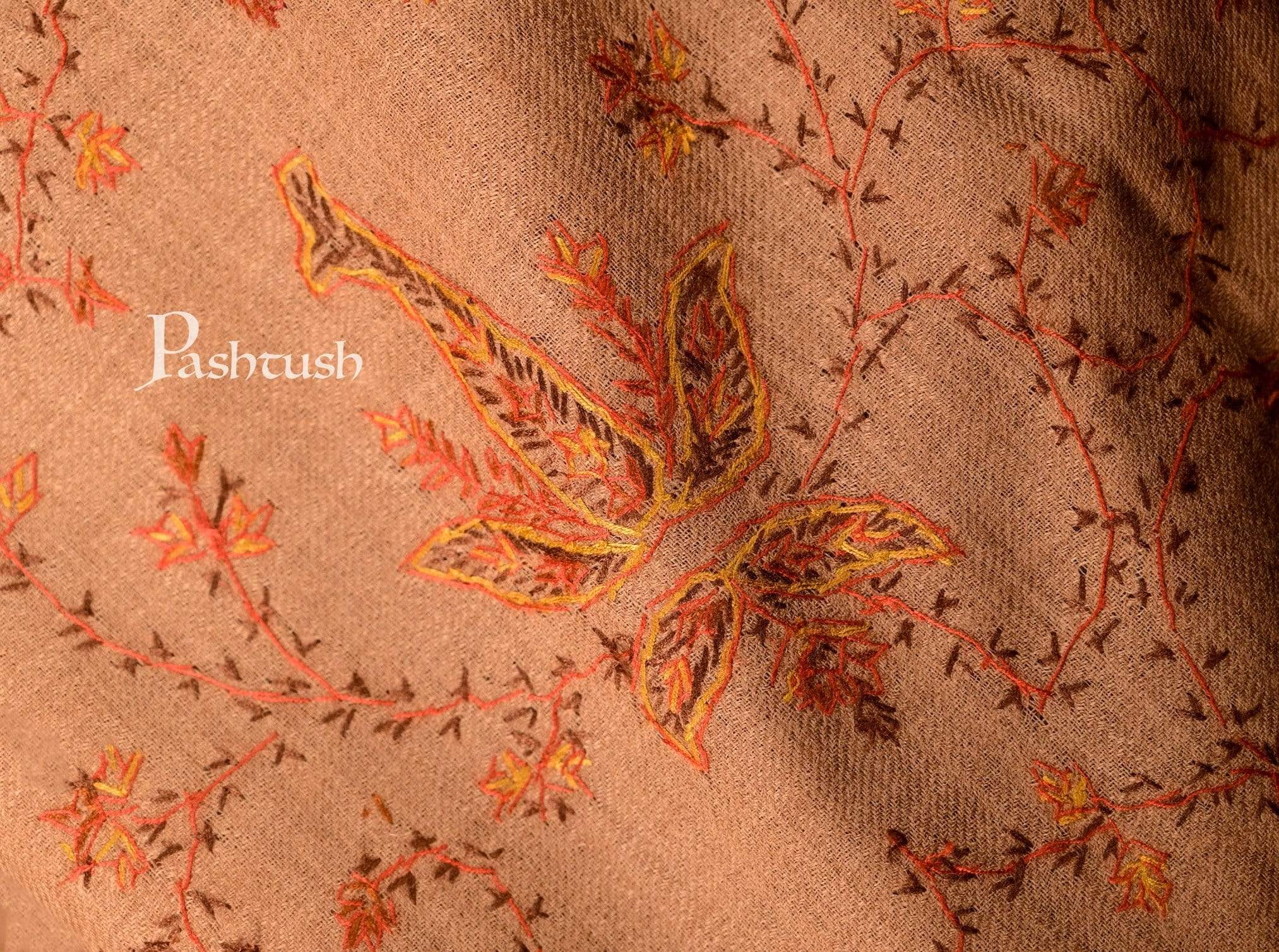 Pashtush Women’s 100% Hand Embroidered Heavy Jaal Shawl In Pure Wool (Certified) - Image 4