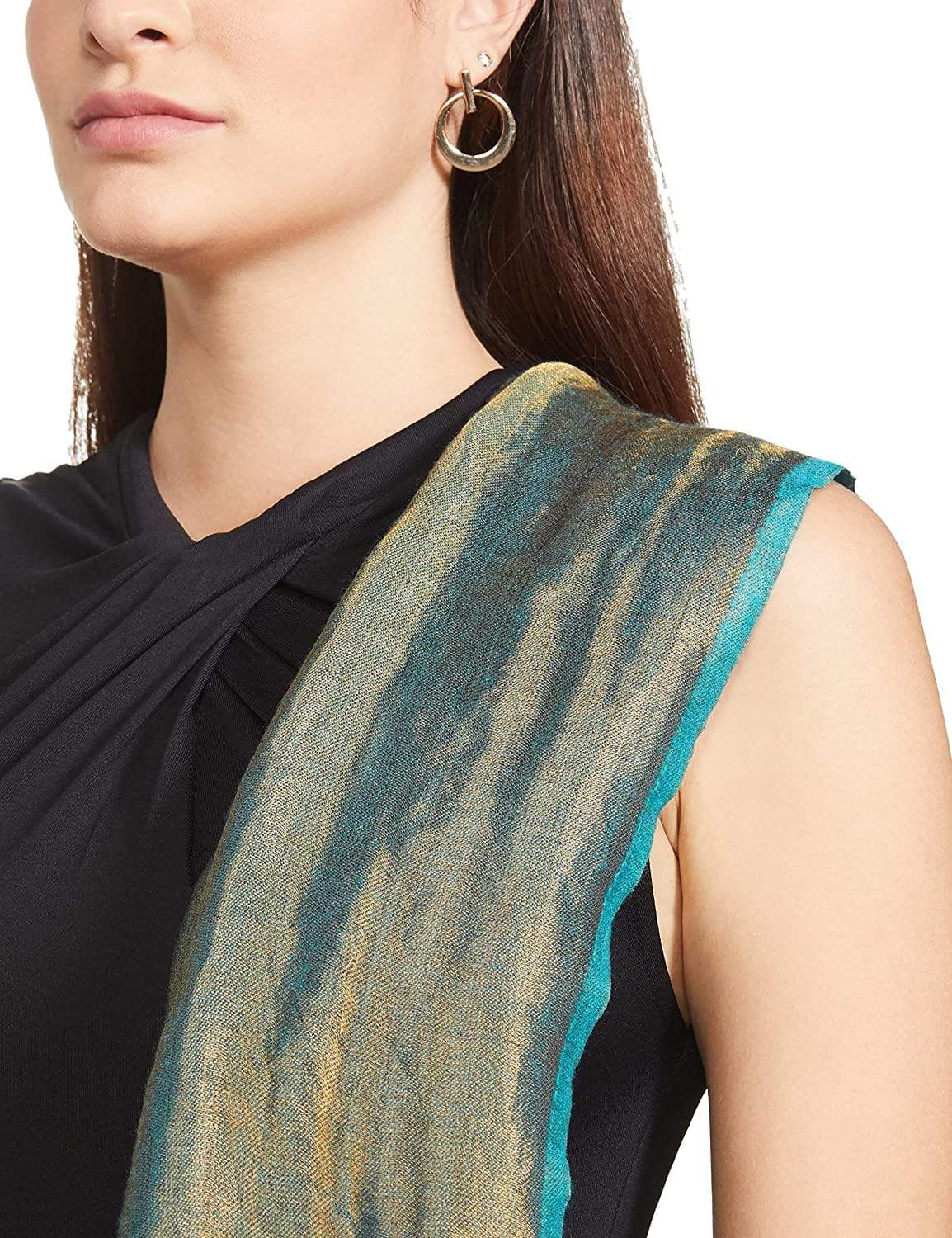 Pashtush Womens Twilight Scarf, Reversible Golden Weave, Aqua Blue And Gold - Image 4