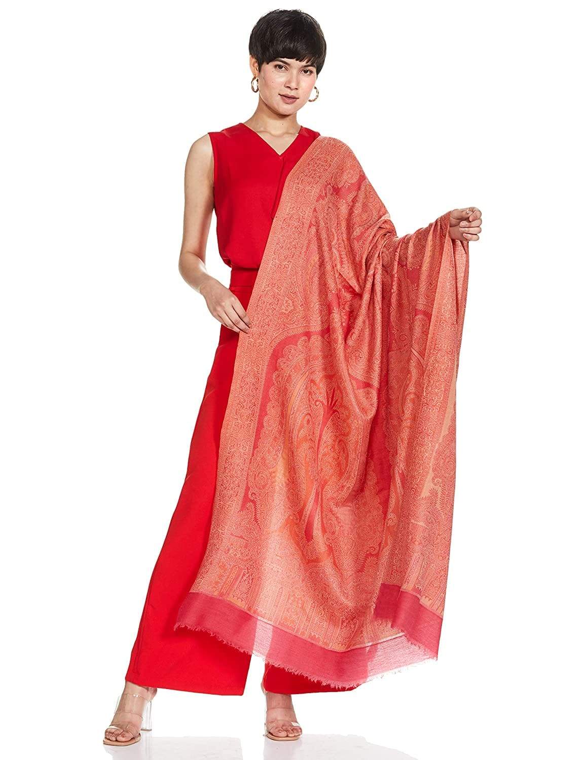 Pashtush Womens Extra Fine Cashmere Wool Shawl, Ultra Light Weight, Jamawar Shawl