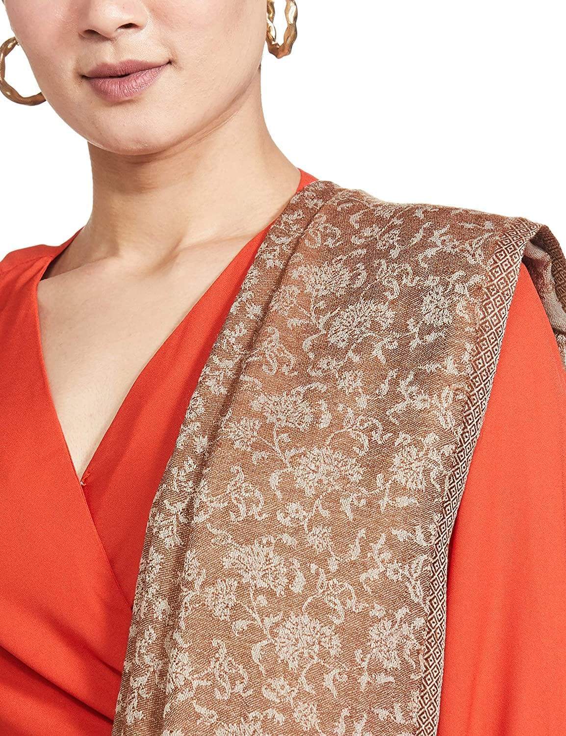 Pashtush Women'S Soft Wool Stole, Soft Wool Scarf, Floral Coffee - Image 5