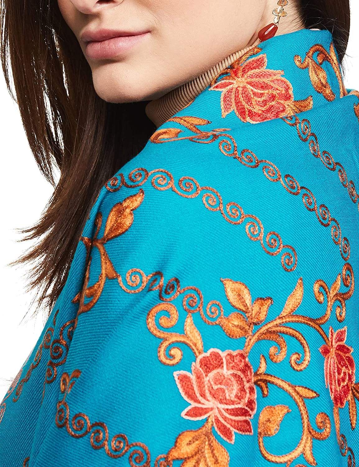 Pashtush Women Blue Coral Embroidered Designer Stole - Image 2