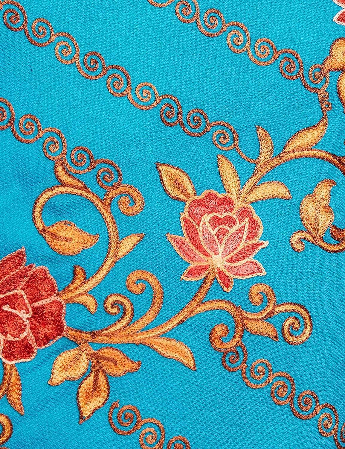 Pashtush Women Blue Coral Embroidered Designer Stole - Image 3
