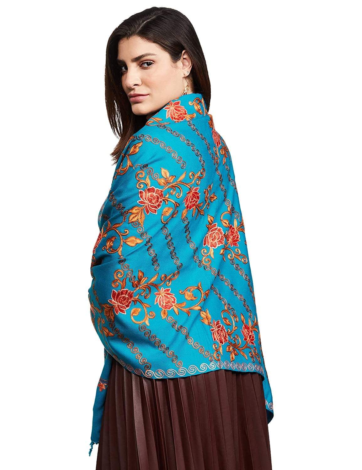 Pashtush Women Blue Coral Embroidered Designer Stole - Image 4