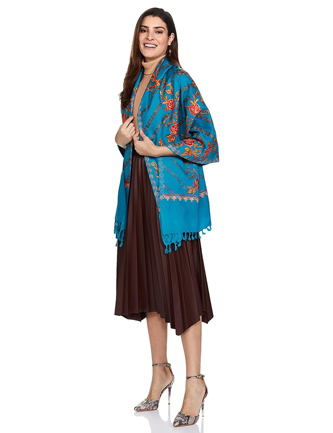 Pashtush Women Blue Coral Embroidered Designer Stole - Image 5