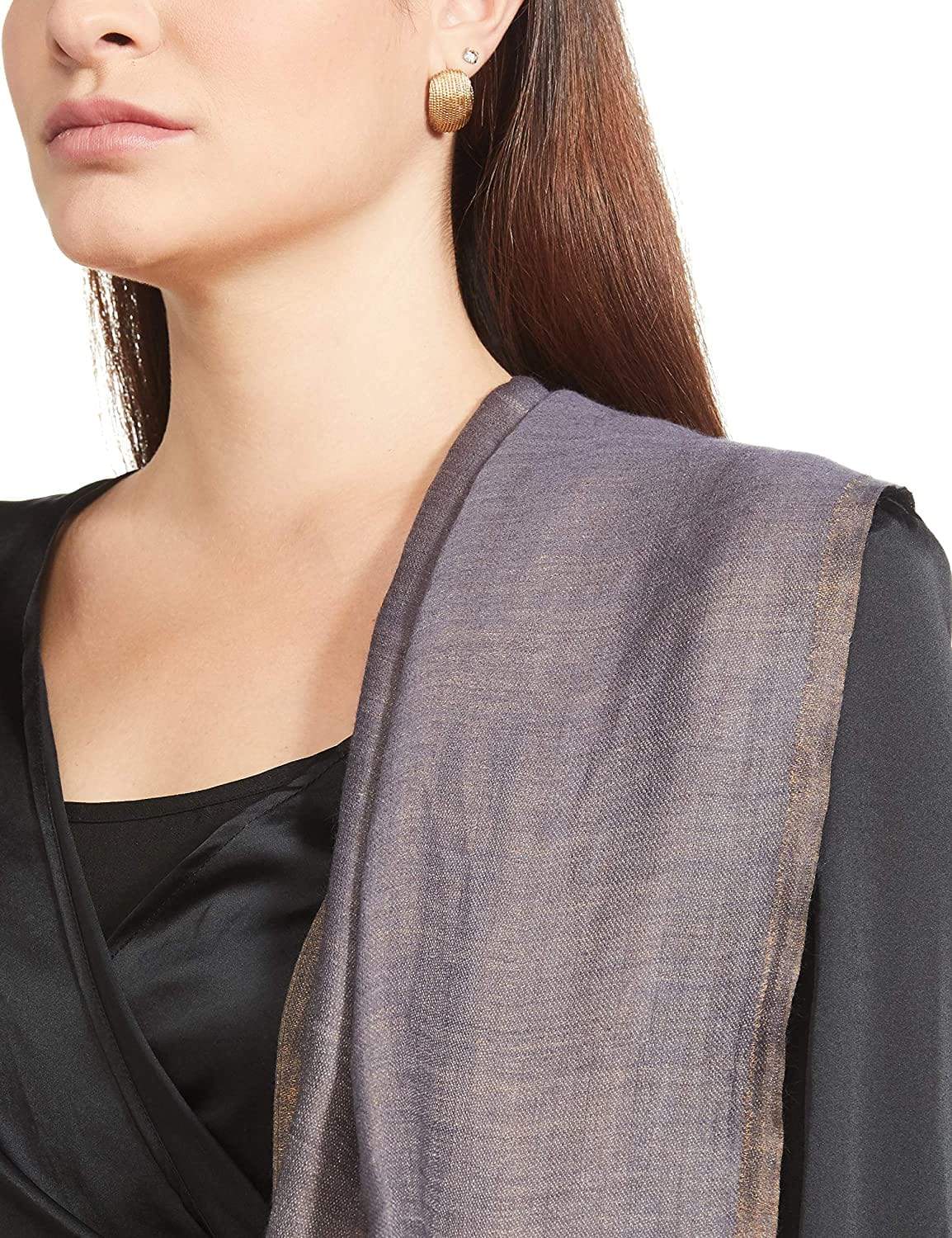 Pashtush Womens Stole, Twilight Collection, Zari Weave , Twin Colour, Gold And Blue - Image 4