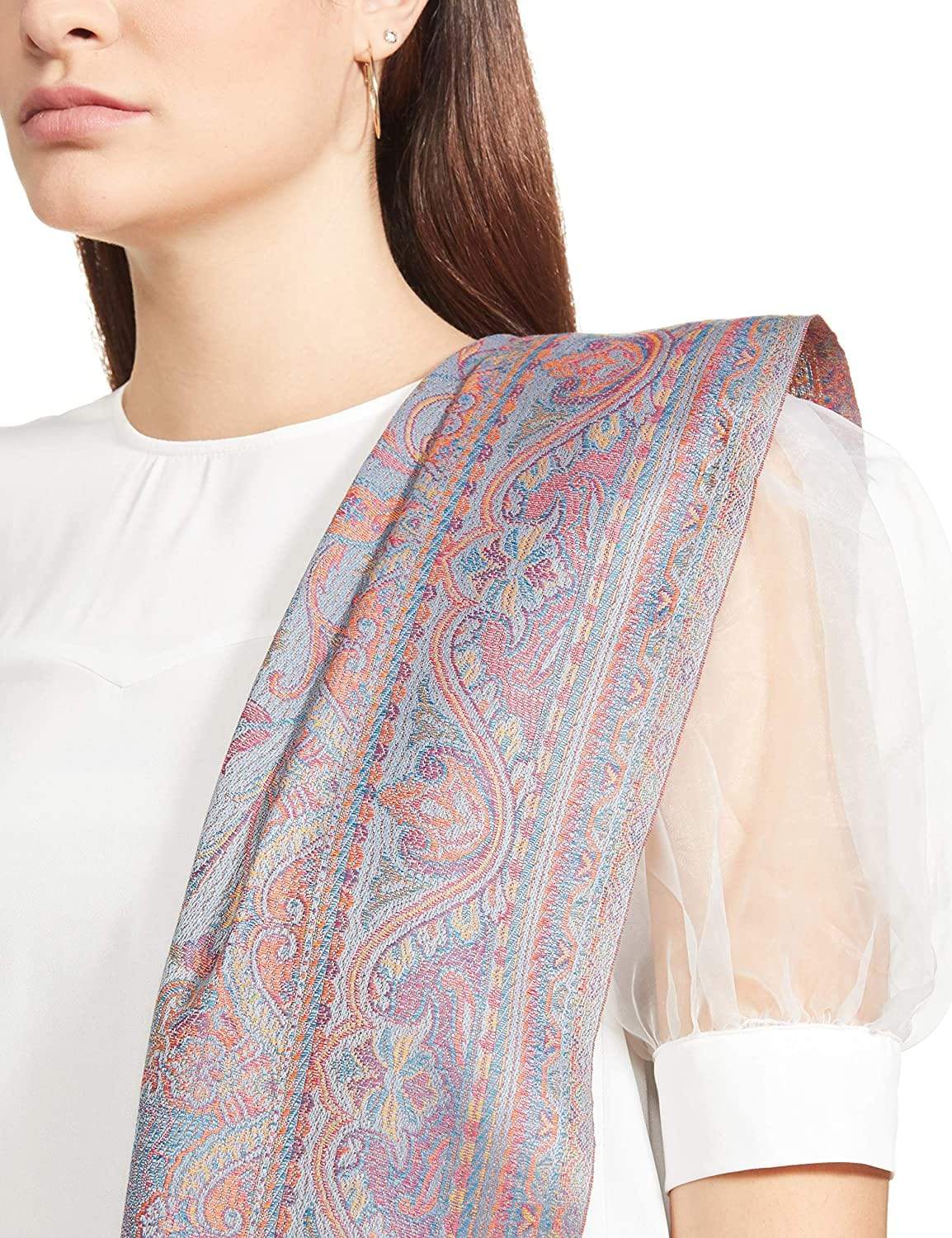Pashtush Women'S Jamawar Shawl, Slate Grey - Image 3