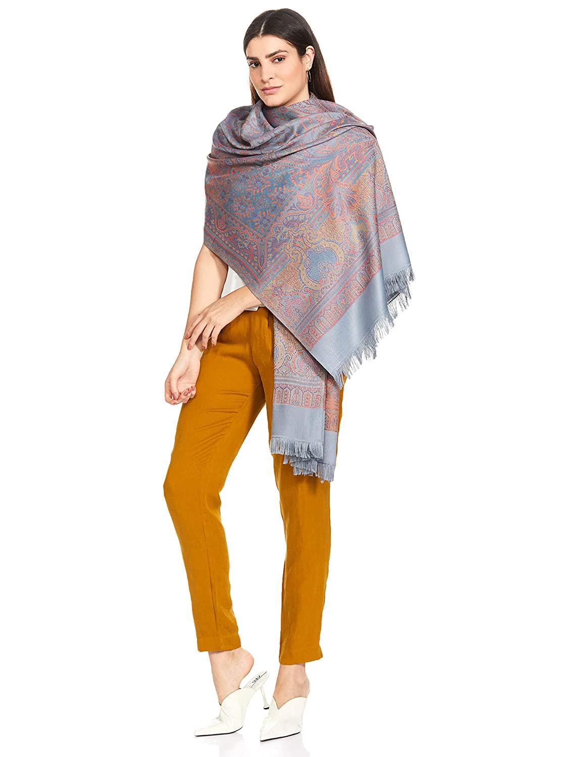 Pashtush Women'S Jamawar Shawl, Slate Grey - Image 4