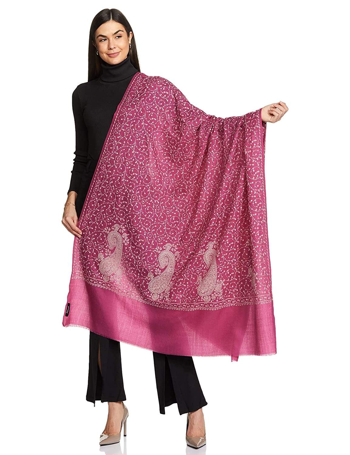 Pashtush Womens Shawl With Tone On Tone Embroidery, Soft And Warm, Light Weight, Fuchsia