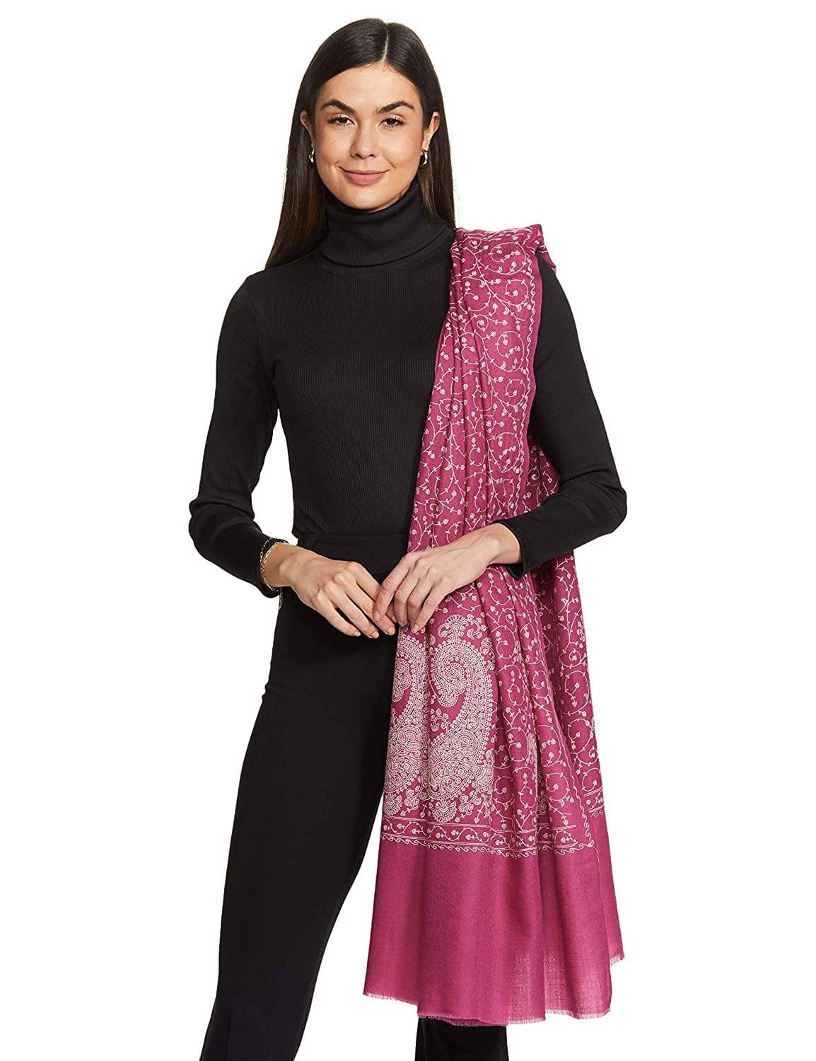 Pashtush Womens Shawl With Tone On Tone Embroidery, Soft And Warm, Light Weight, Fuchsia - Image 2