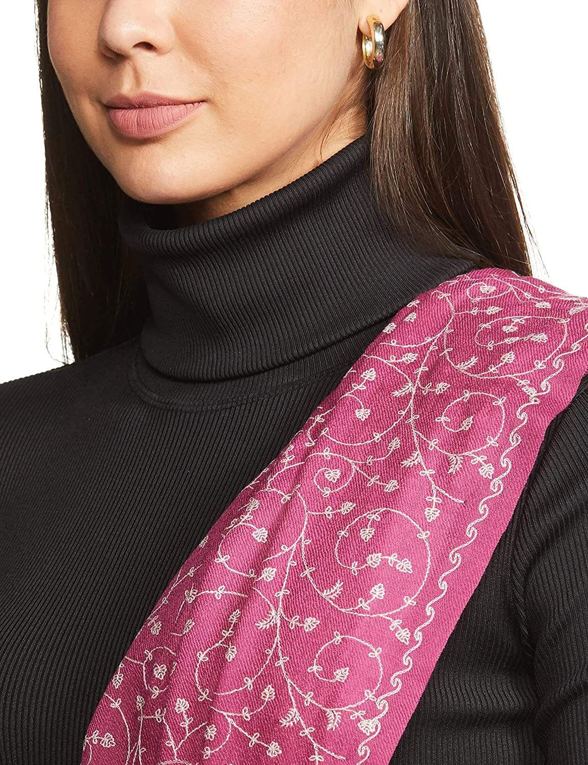Pashtush Womens Shawl With Tone On Tone Embroidery, Soft And Warm, Light Weight, Fuchsia - Image 3