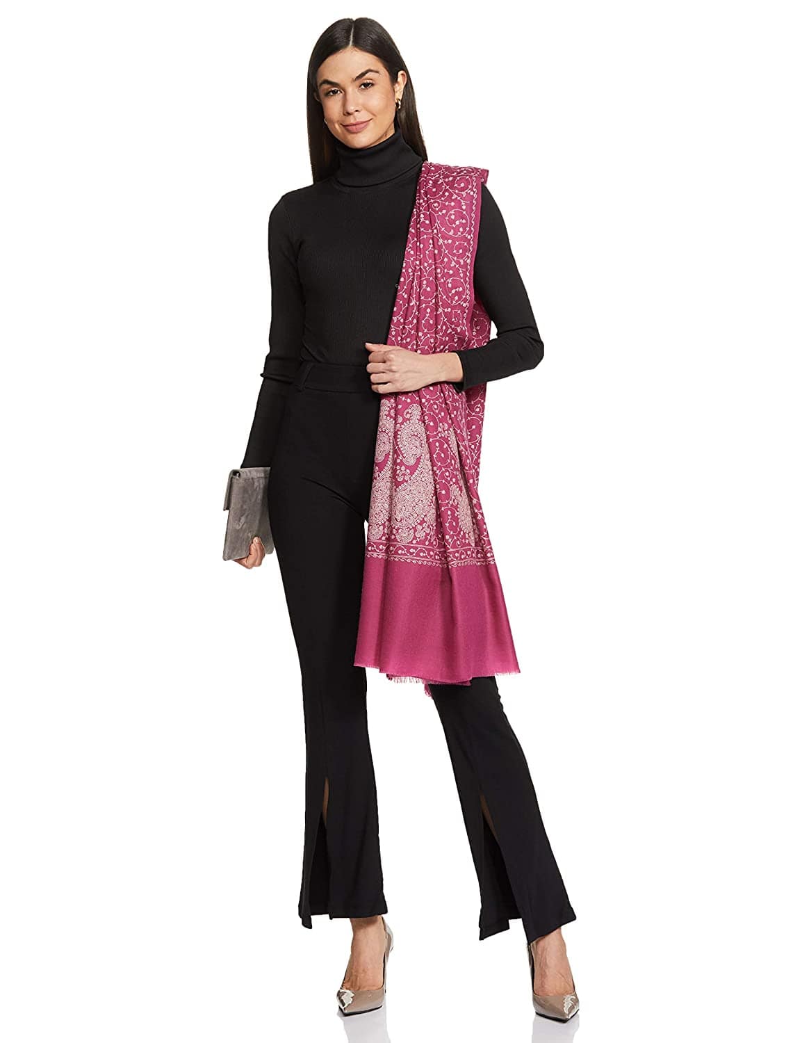 Pashtush Womens Shawl With Tone On Tone Embroidery, Soft And Warm, Light Weight, Fuchsia - Image 5