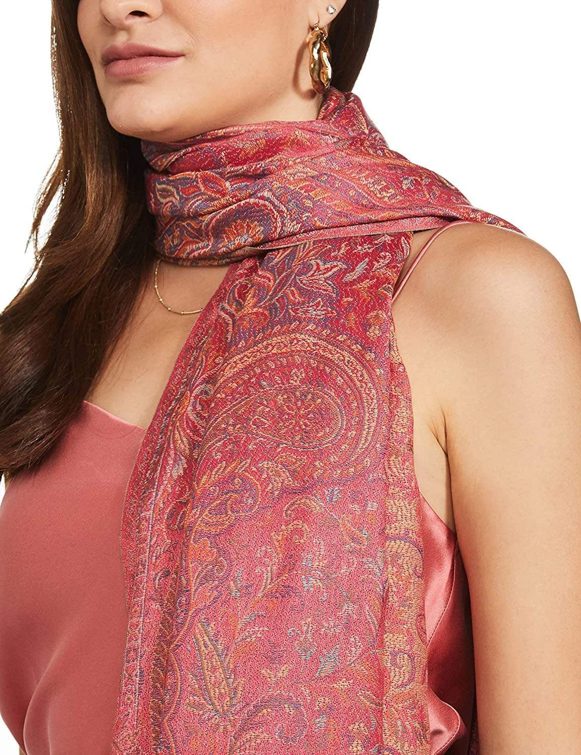 Pashtush Women'S Jamawar Shawl, Fuchsia - Image 2