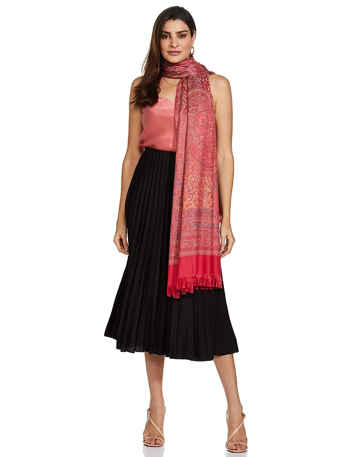 Pashtush Women'S Jamawar Shawl, Fuchsia - Image 3