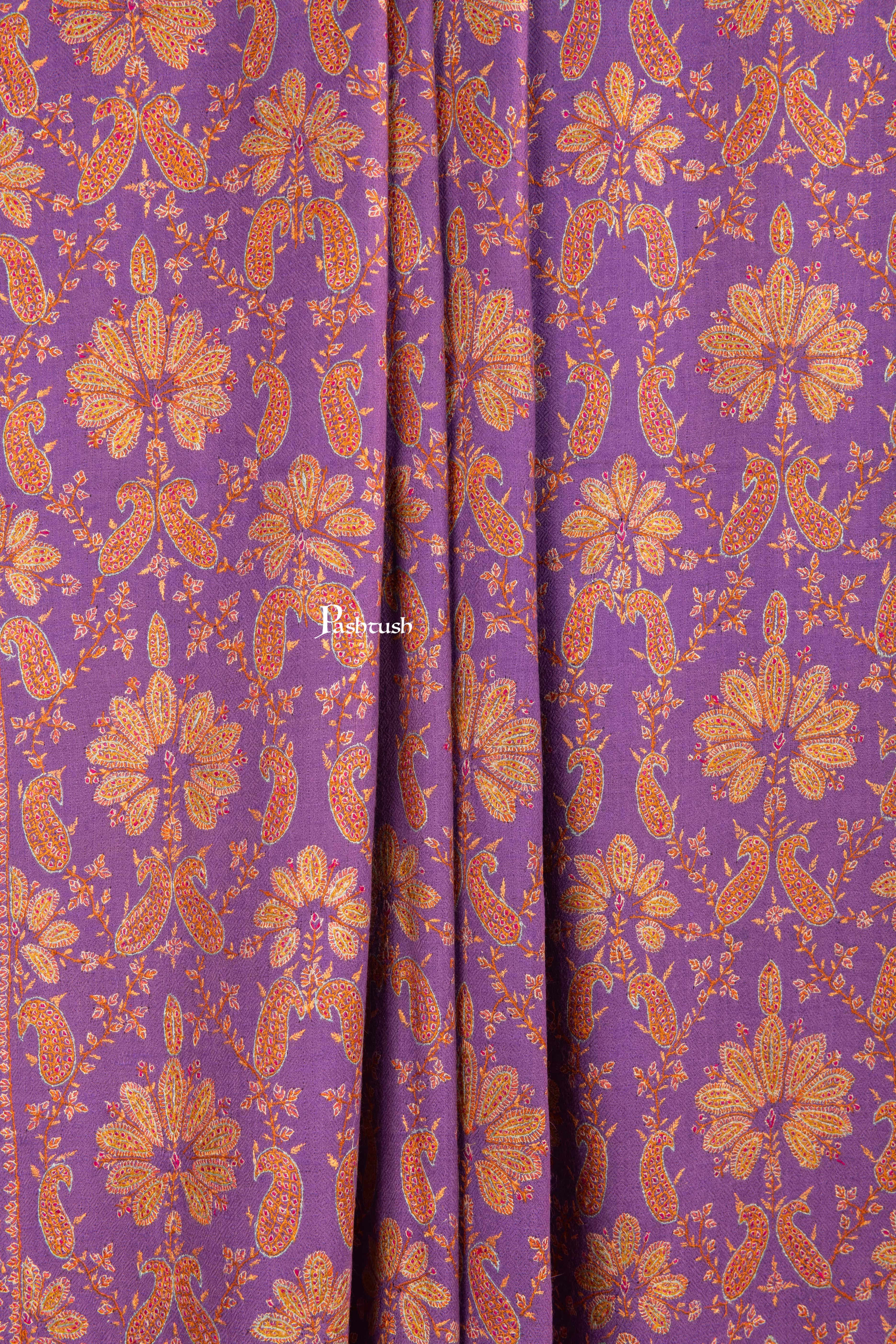 Pashtush Pure Pashmina Shawl, Heritage Jama Hand Embroidery, Lilac - Image 8