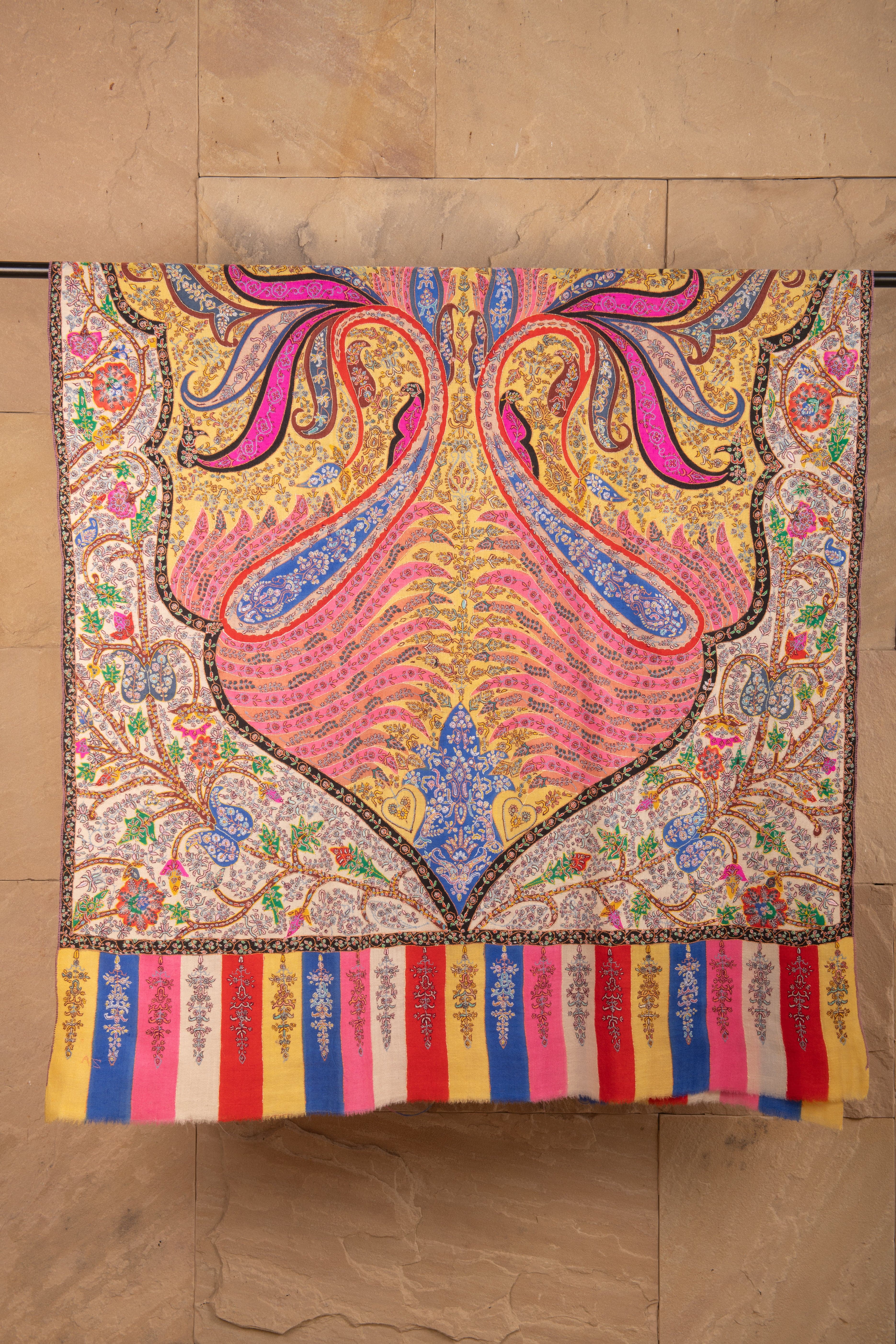 Pashtush Handwoven Pure Pashmina Kalamkar Jama with Detailed Sozni Embroidery, Multicoloured - Image 3