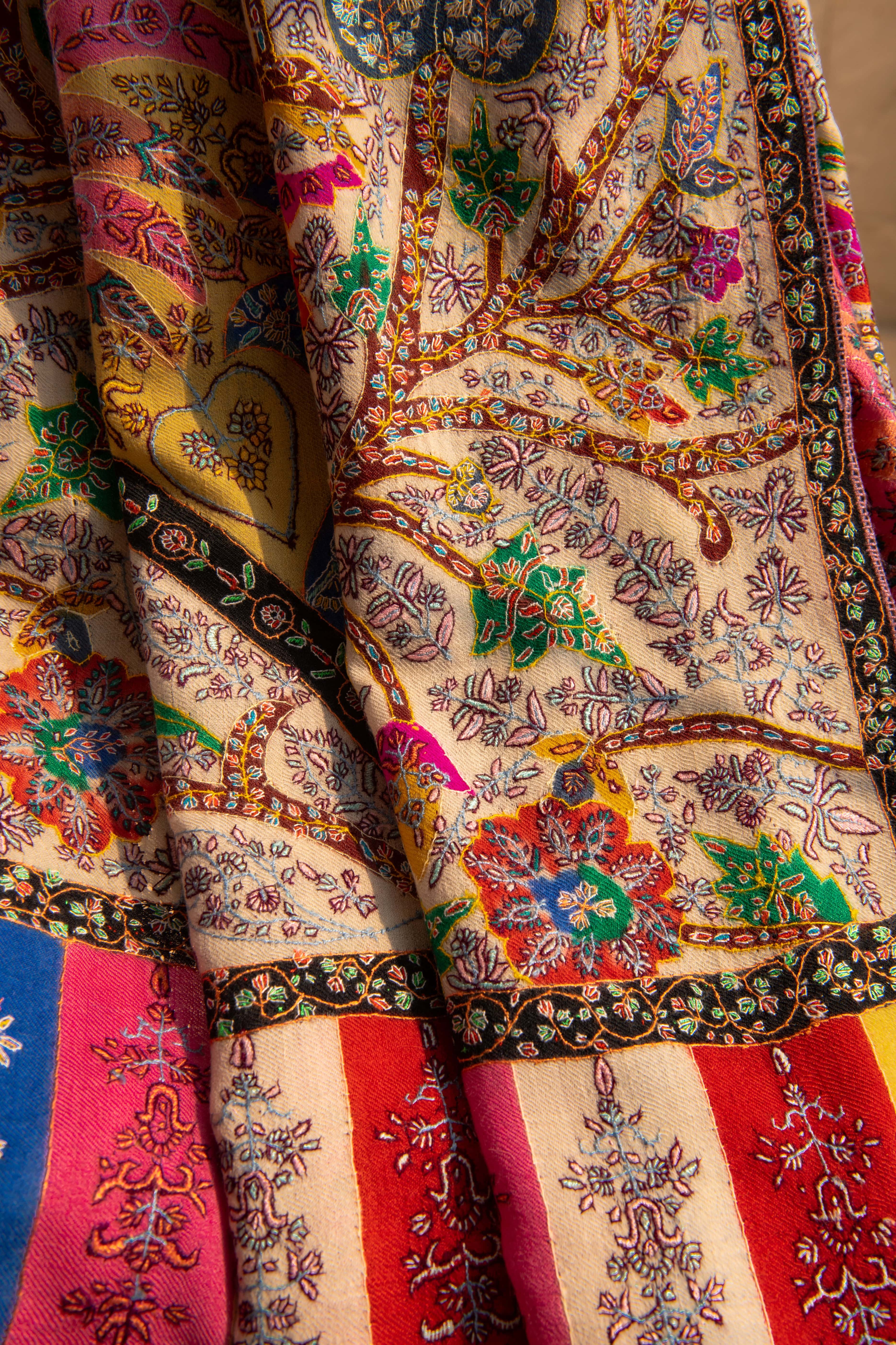 Pashtush Handwoven Pure Pashmina Kalamkar Jama with Detailed Sozni Embroidery, Multicoloured - Image 5