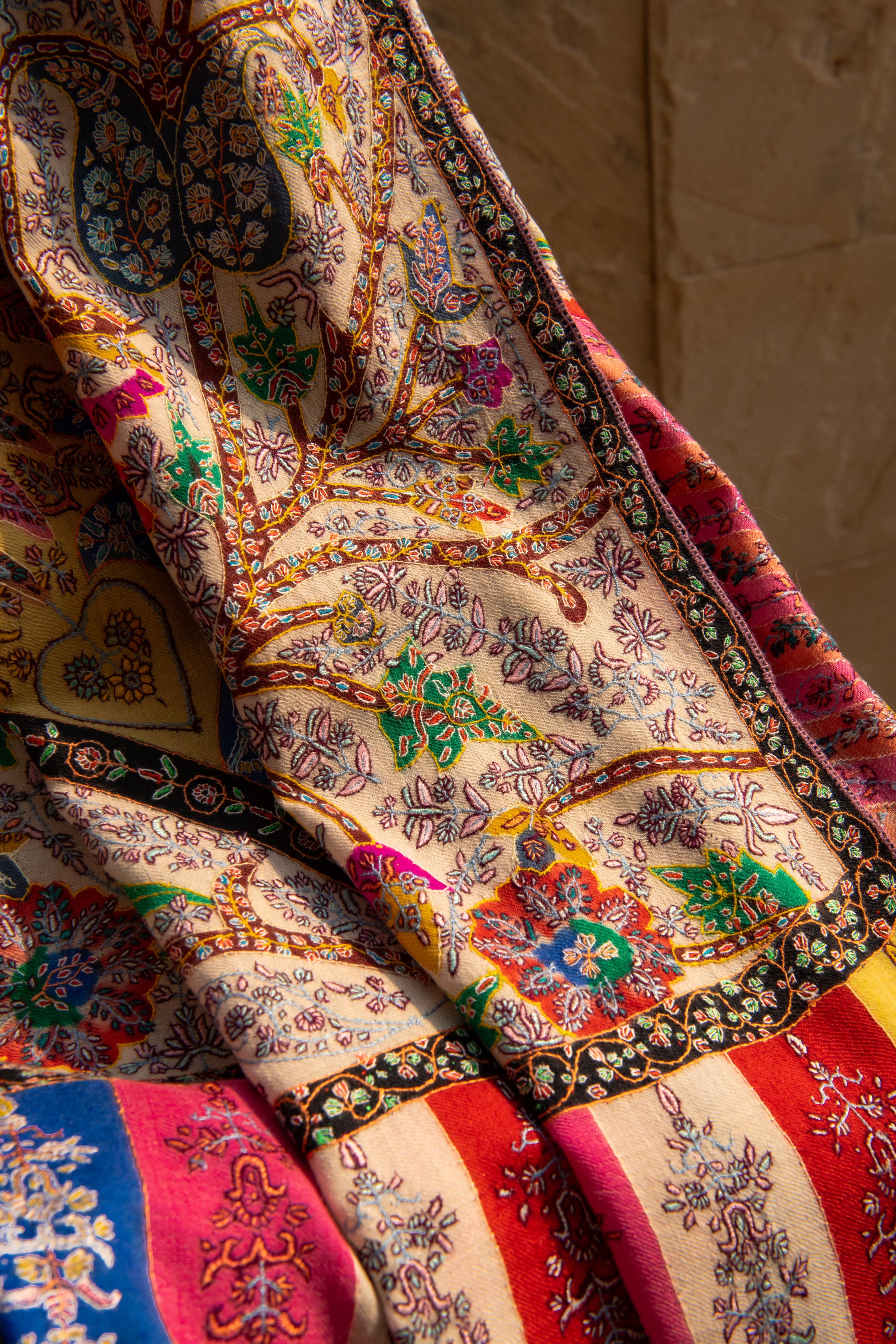 Pashtush Handwoven Pure Pashmina Kalamkar Jama with Detailed Sozni Embroidery, Multicoloured - Image 6