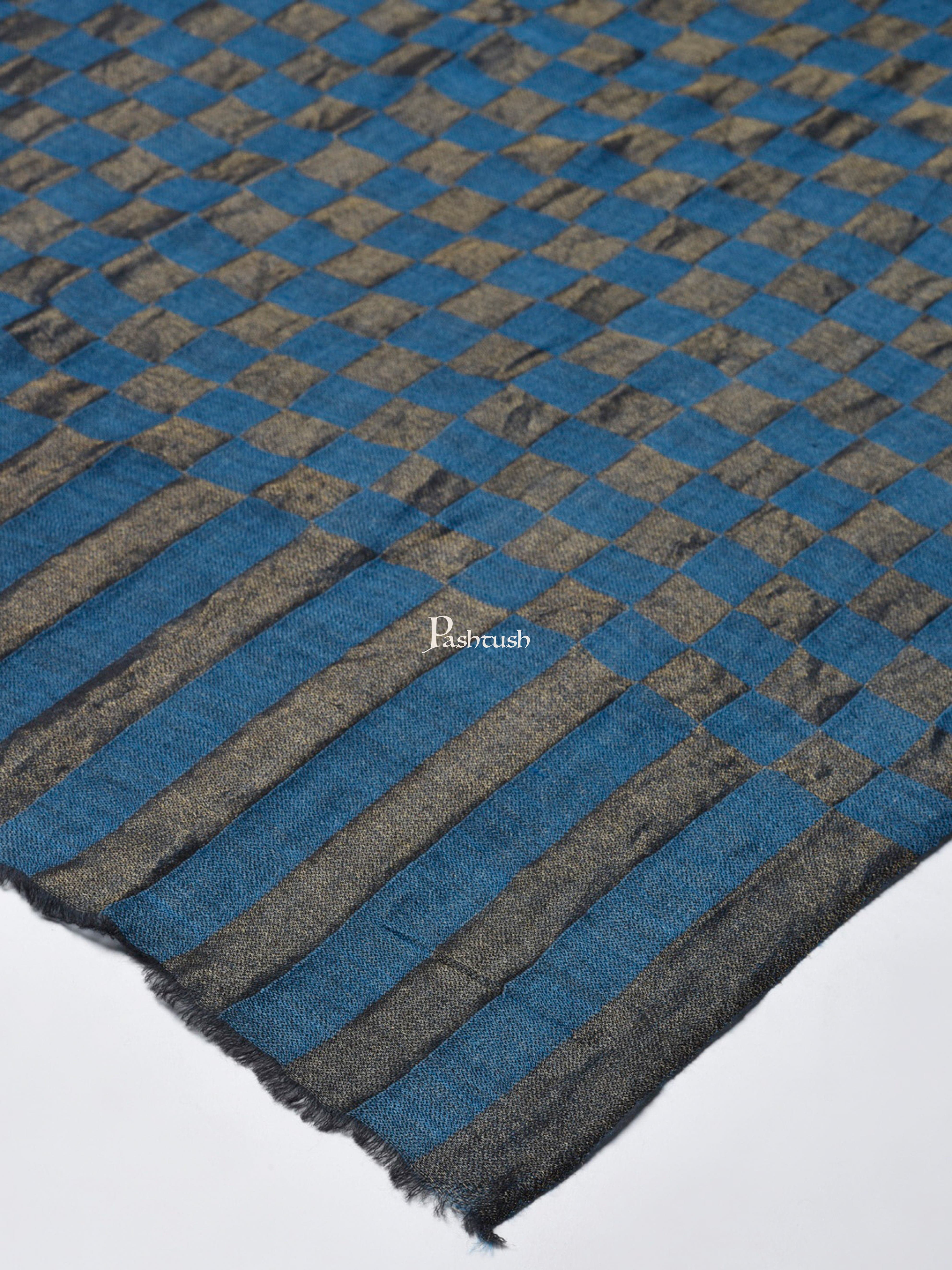 Pashtush Women Teal Blue Charcoal Grey Woven Design Designer Stole - Image 2