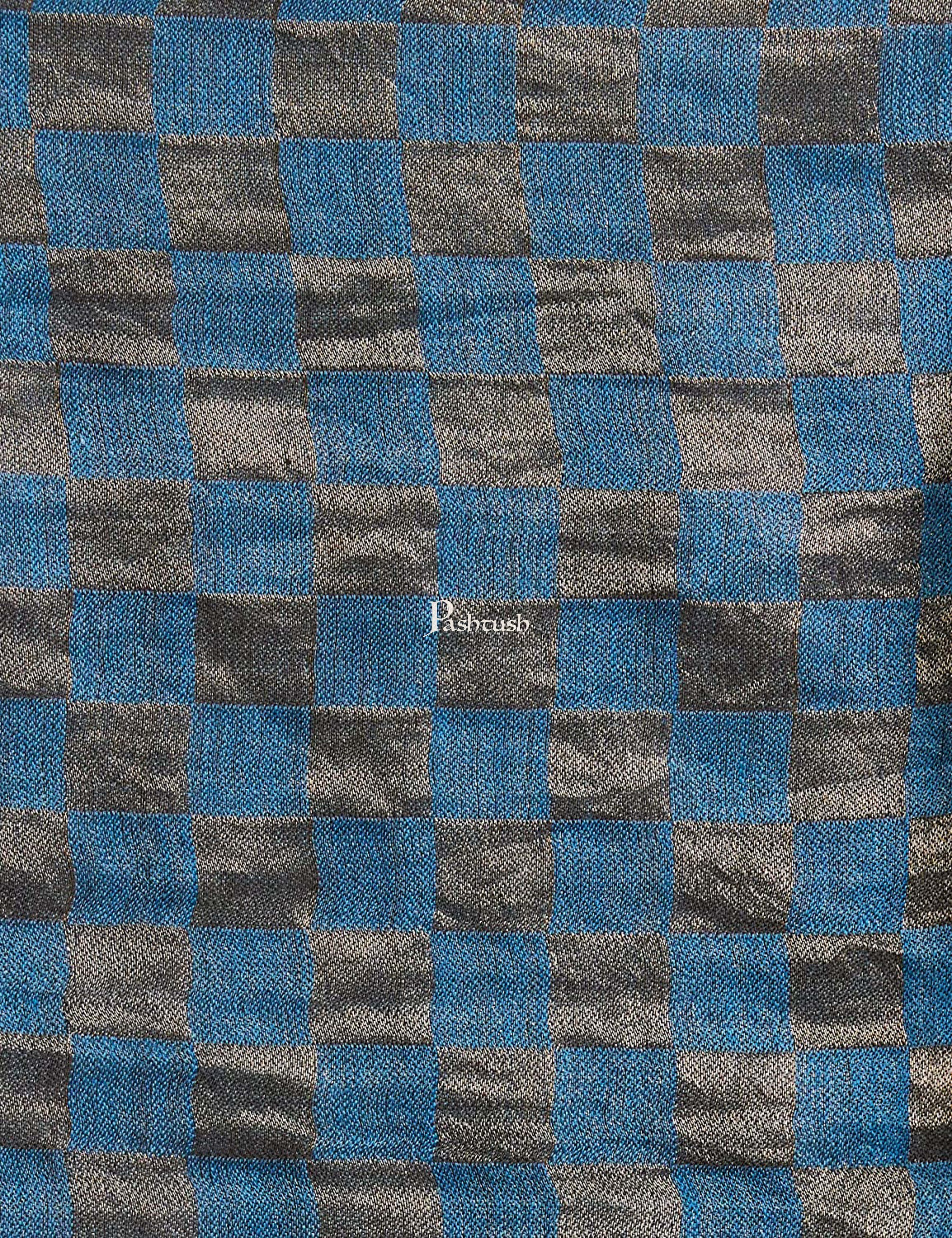 Pashtush Women Teal Blue Charcoal Grey Woven Design Designer Stole - Image 3