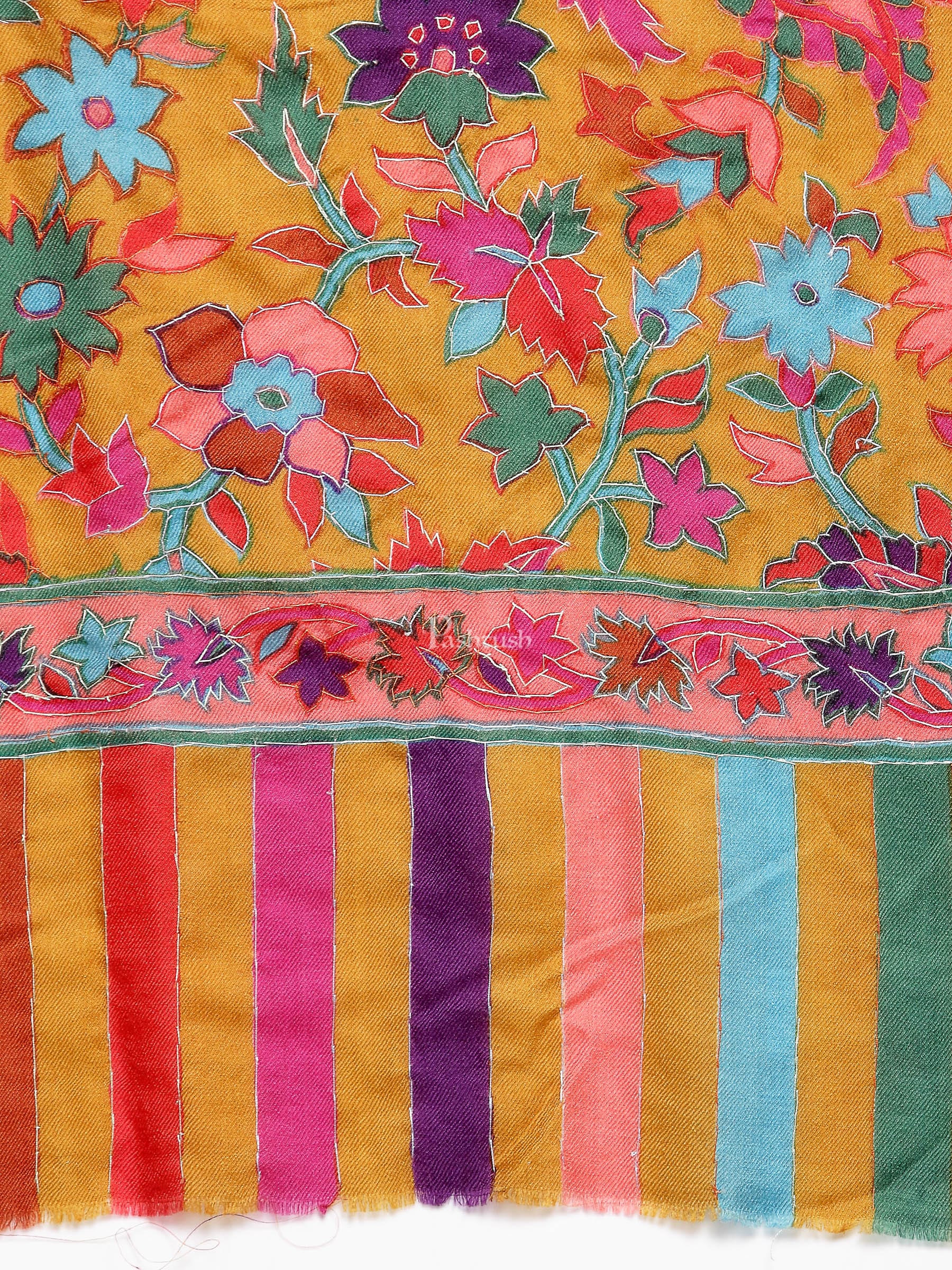 Pashtush Womens 100% Hand Embroidered Kalamkari Stole, Fine Wool, Sunflower Hues - Image 2