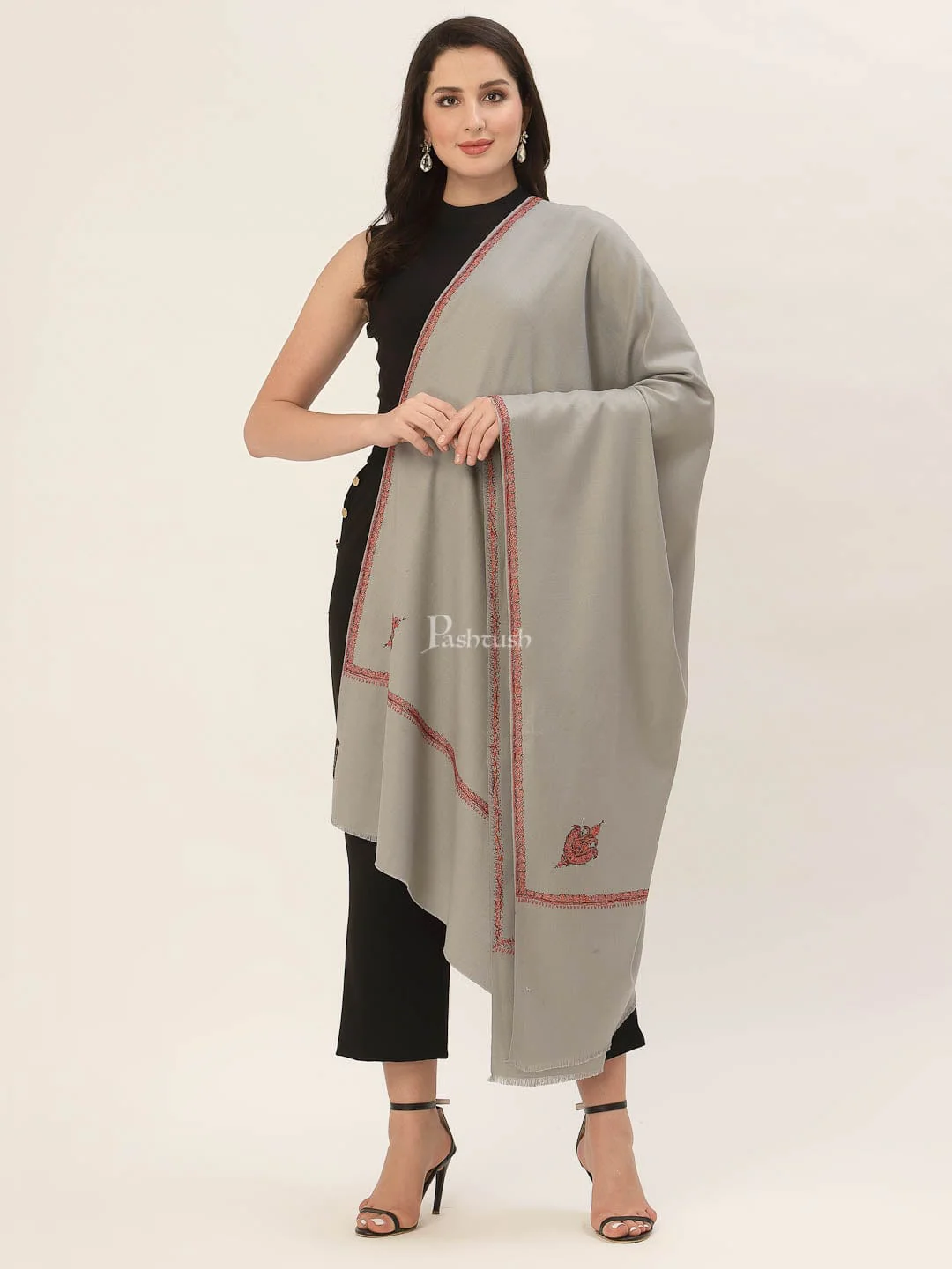 Pashtush Womens 100% Hand Embroidery Shawl Woollen Kingri - Image 4
