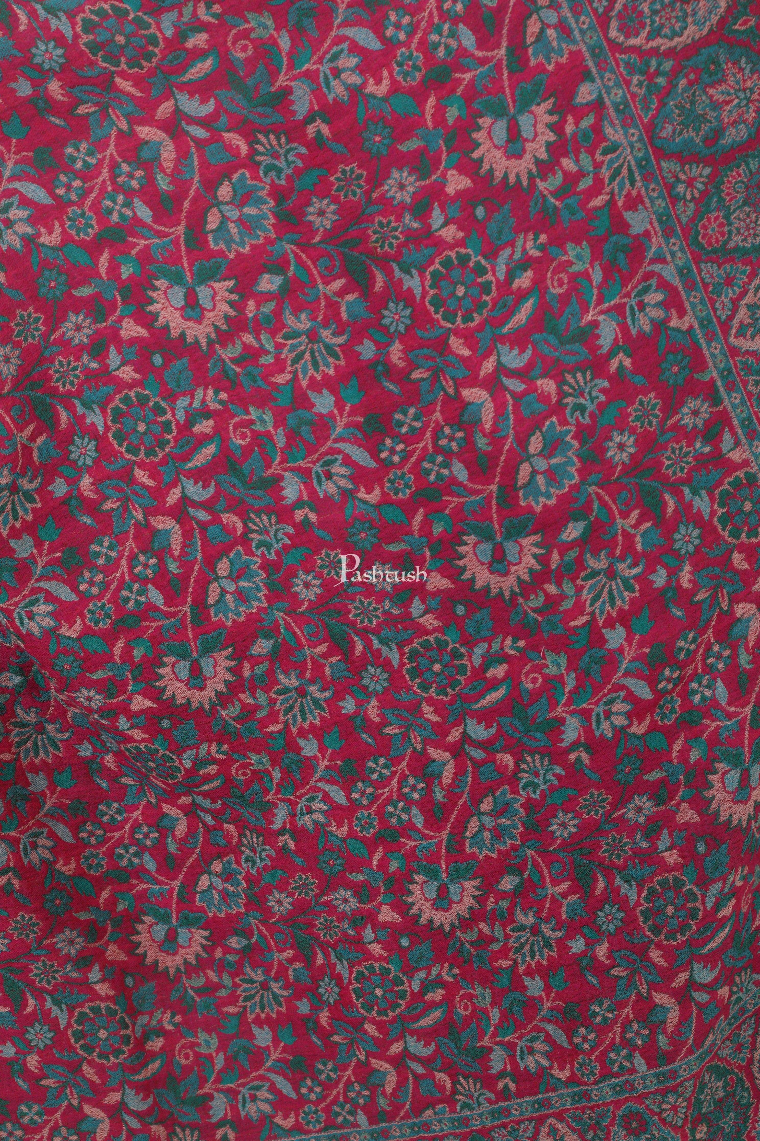 Pashtush Womens 100% Pure Wool Ethnic Weave Shawl, Soft And Warm, With Woolmark Certificate Maroon - Image 2