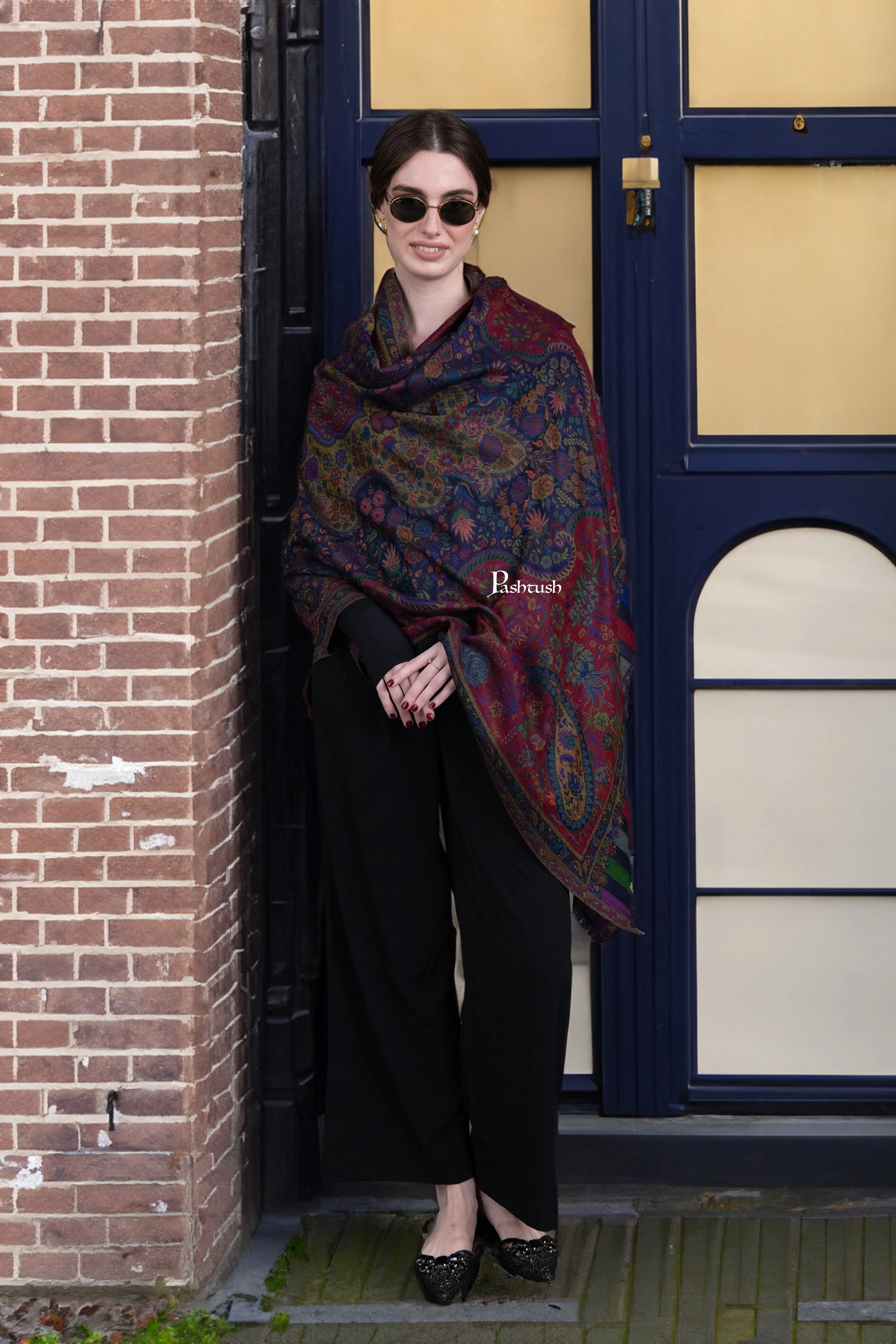 Pashtush Womens 100% Pure Wool With Woolmark Certificate Shawl, Antique Paisley Woven Design, Multicoloured - Image 2