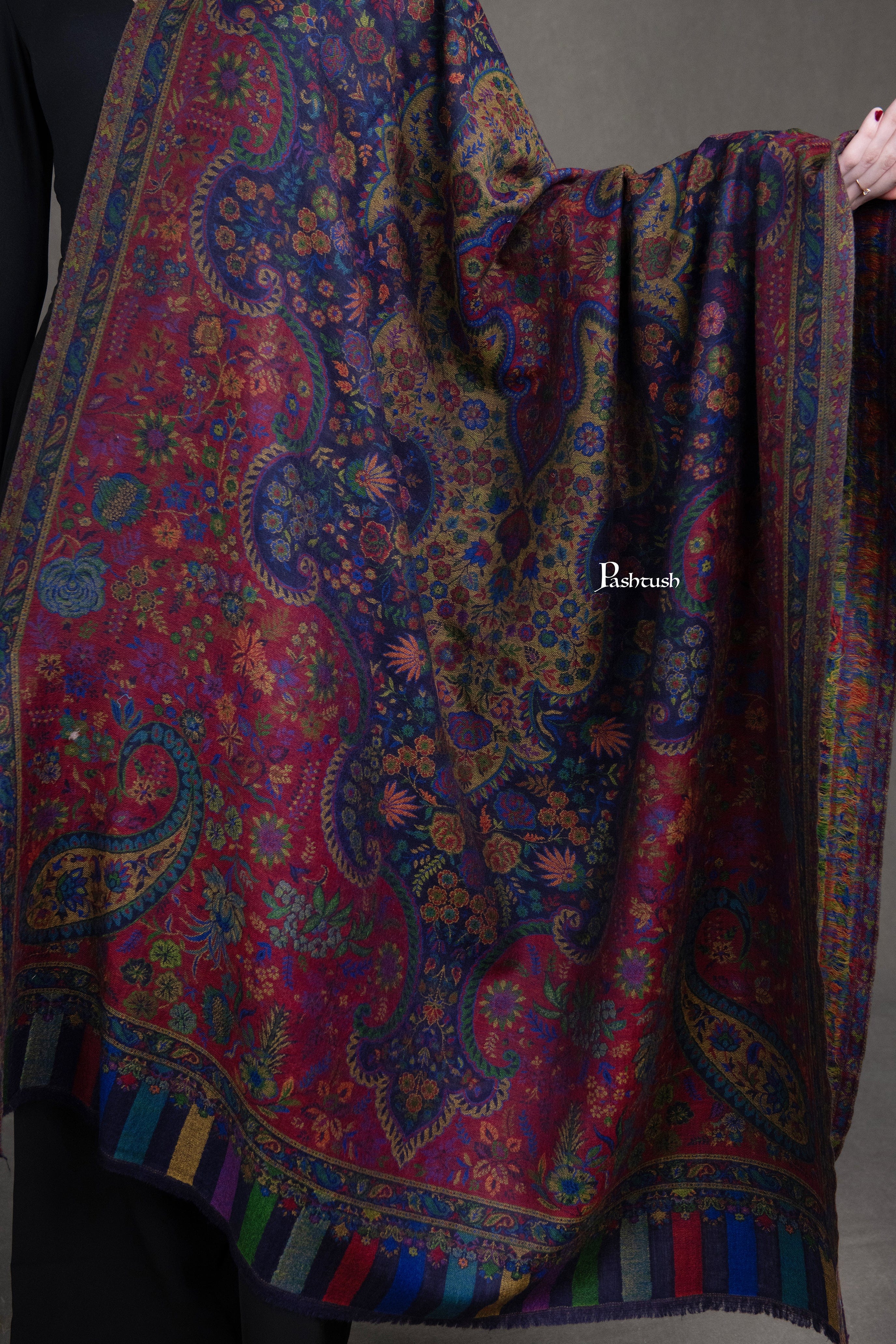 Pashtush Womens 100% Pure Wool With Woolmark Certificate Shawl, Antique Paisley Woven Design, Multicoloured - Image 4