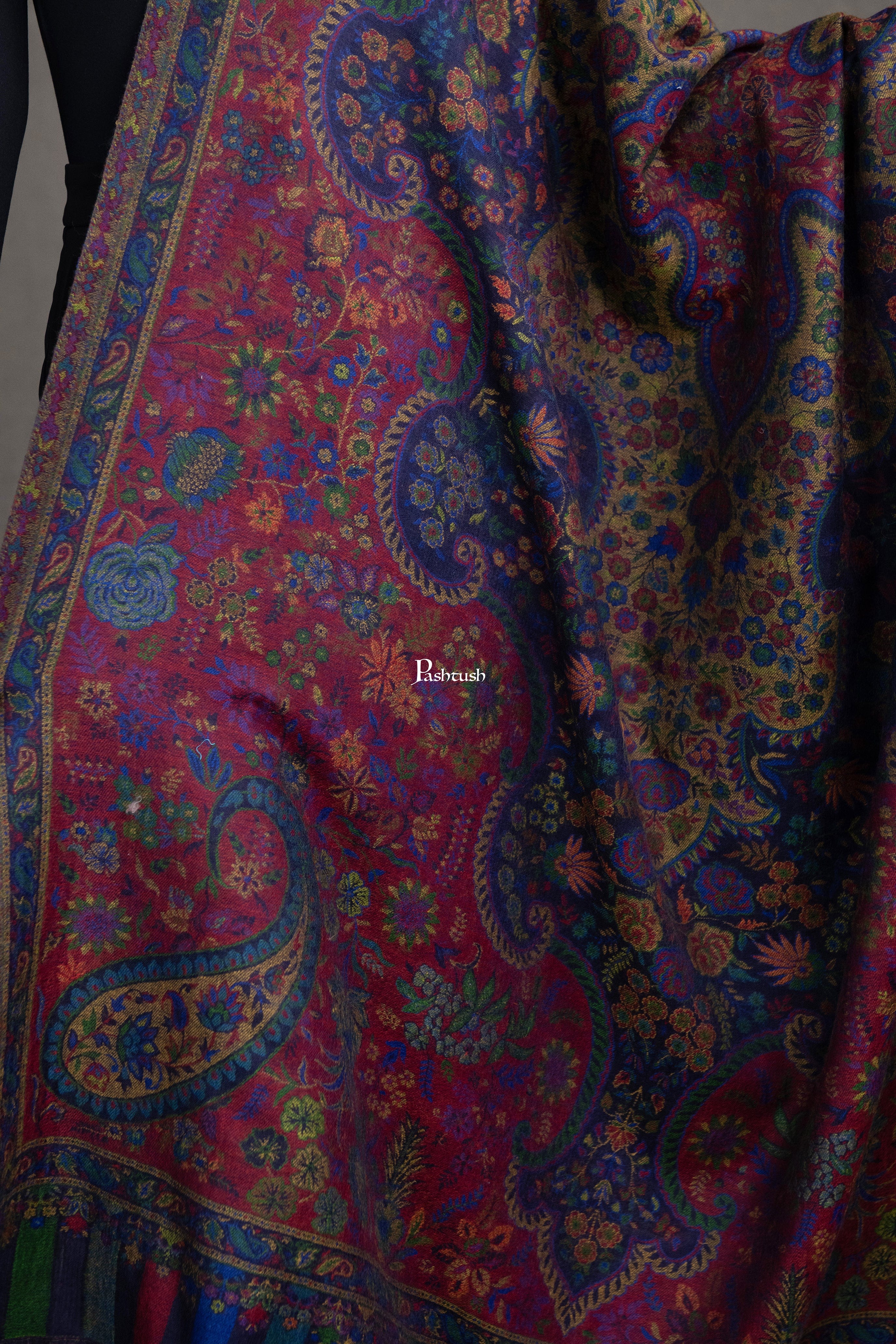 Pashtush Womens 100% Pure Wool With Woolmark Certificate Shawl, Antique Paisley Woven Design, Multicoloured - Image 5