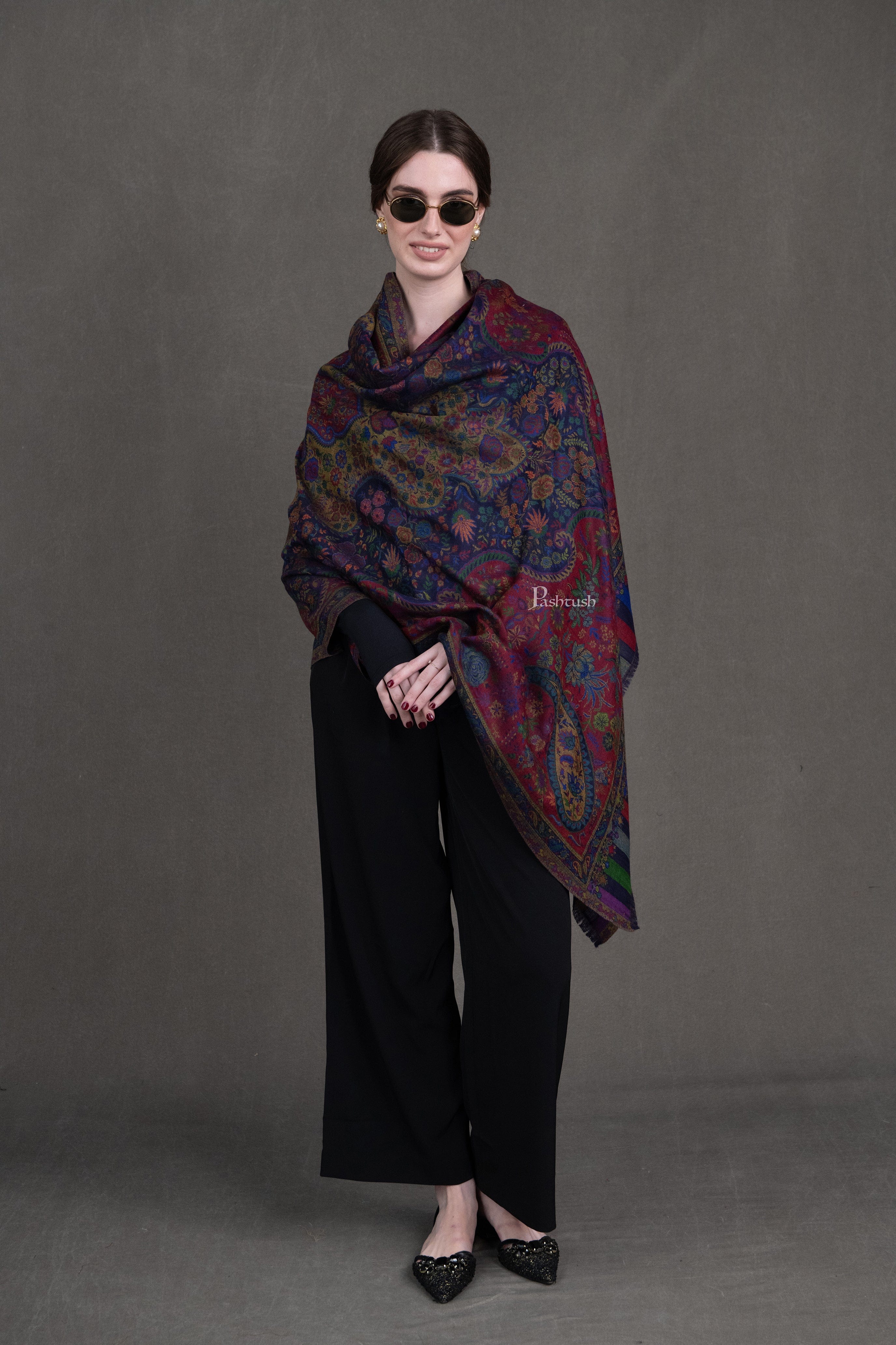Pashtush Womens 100% Pure Wool With Woolmark Certificate Shawl, Antique Paisley Woven Design, Multicoloured - Image 7