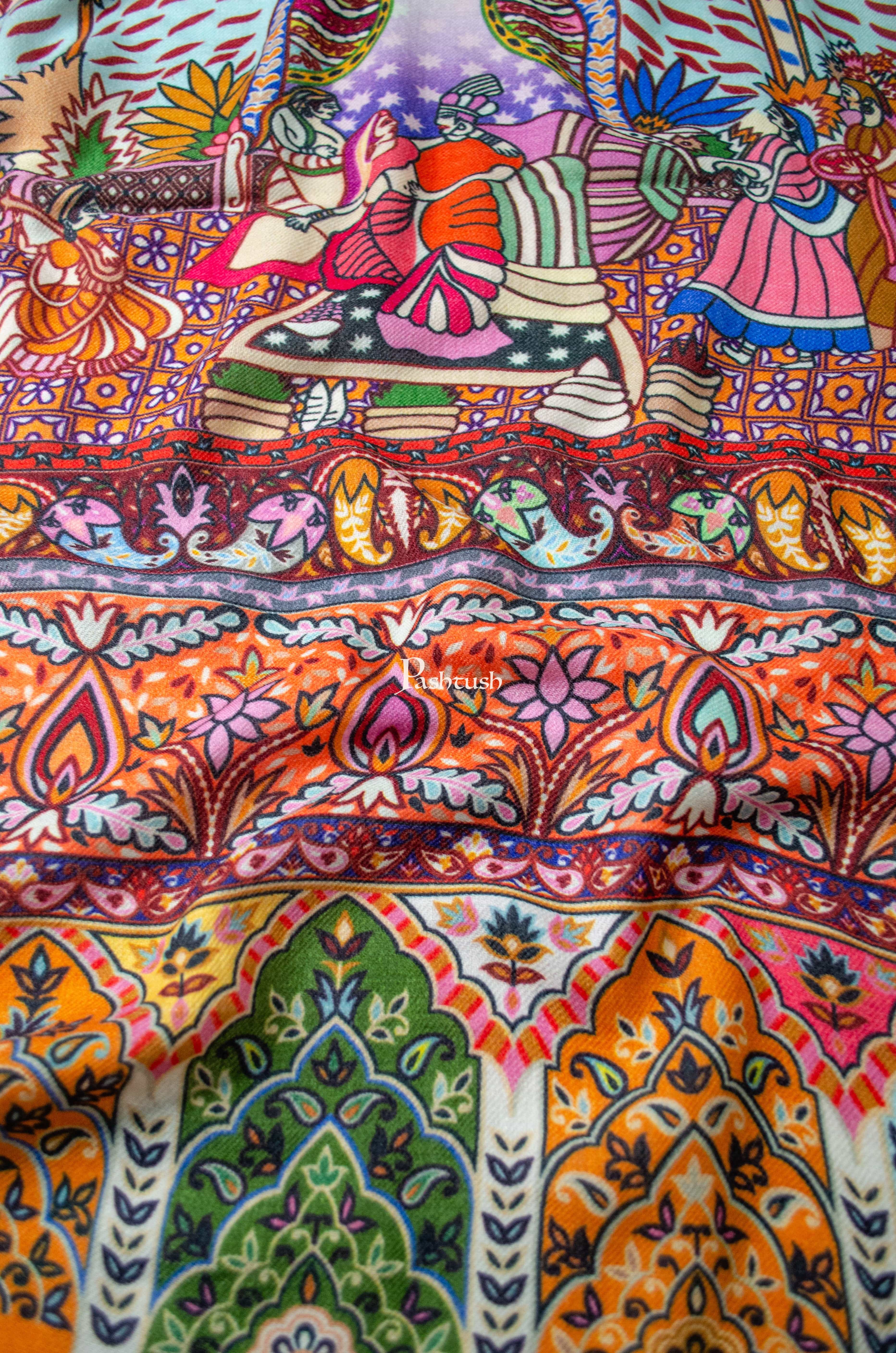 Pashtush Womens 100% Pure Wool With Woolmark Certificate Shawl, Design, Multicolour - Image 2