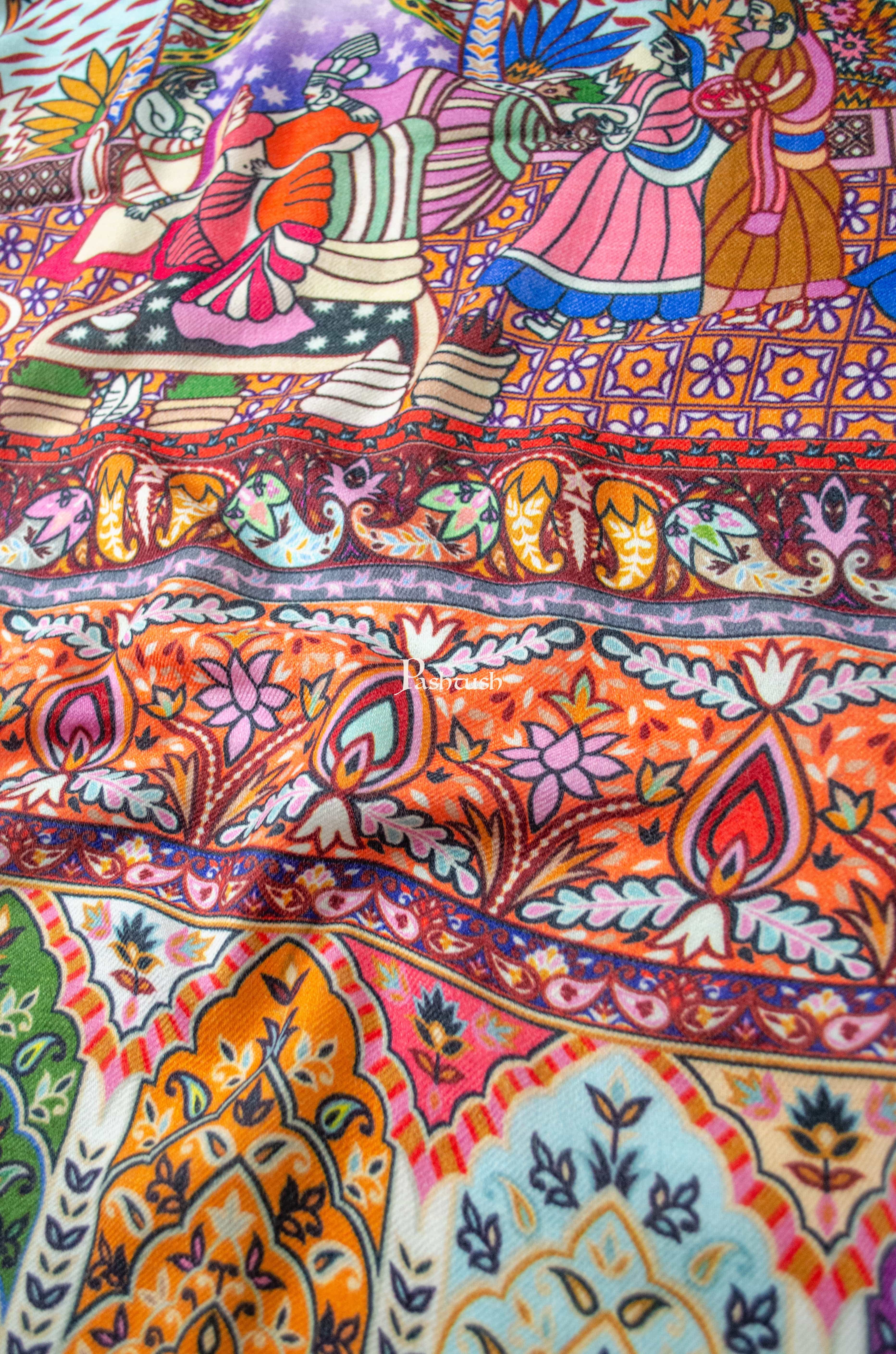 Pashtush Womens 100% Pure Wool With Woolmark Certificate Shawl, Design, Multicolour - Image 5