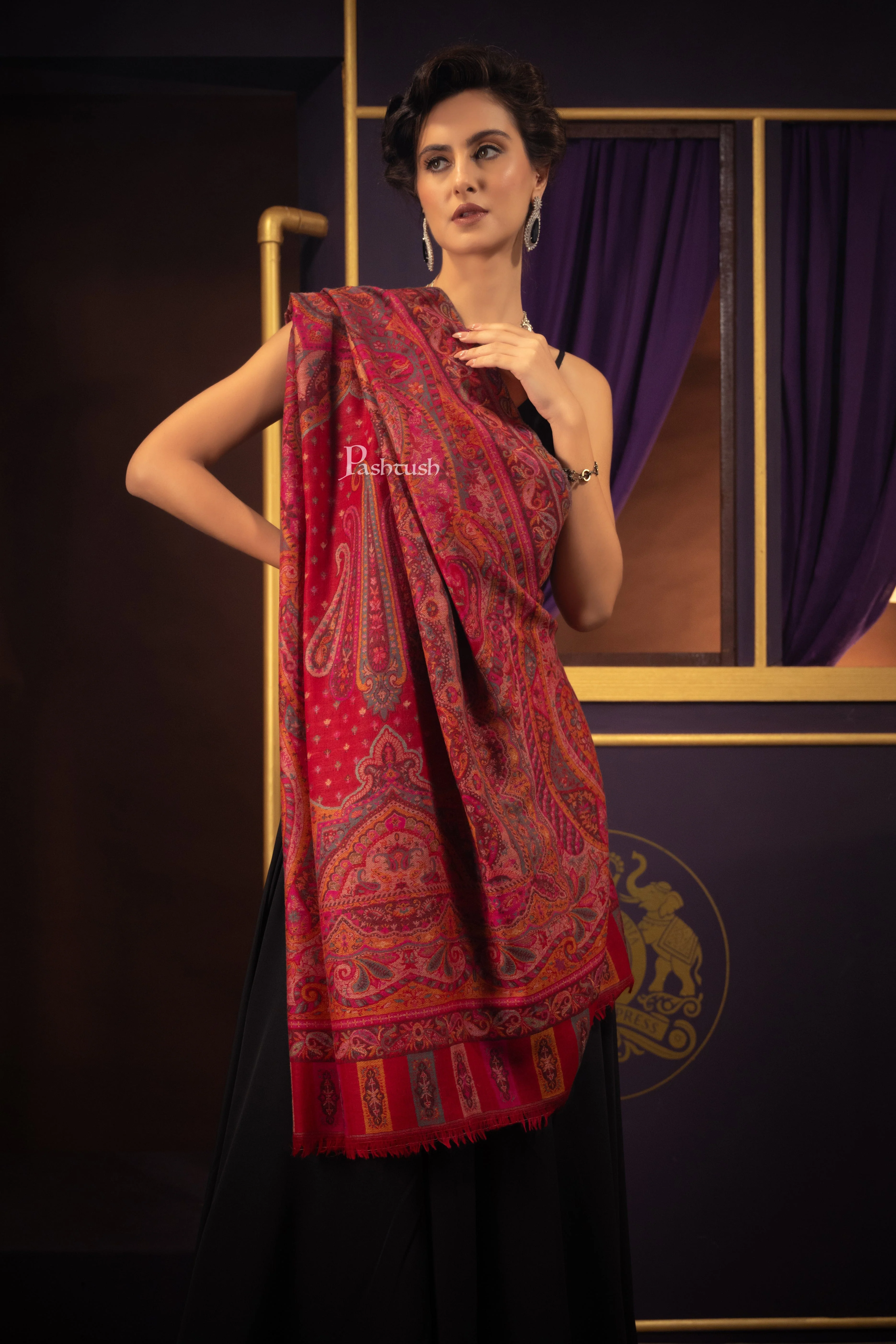 Pashtush Womens 100% Pure Wool With Woolmark Certificate Shawl, Paisley Weave Design, Red - Image 4