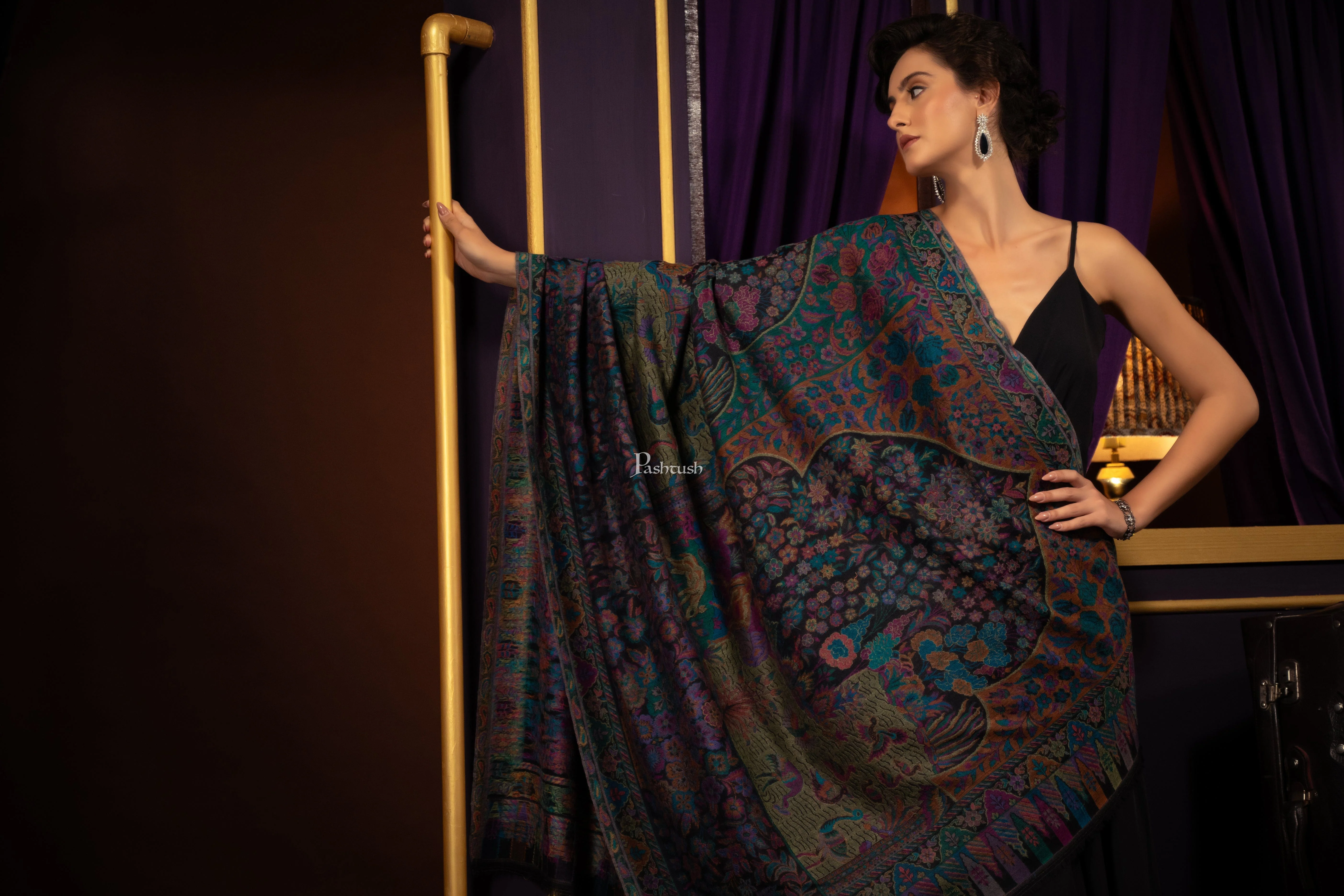 Pashtush Womens 100% Pure Wool With Woolmark Certificate Shawl, Paradise Design, Blue - Image 7