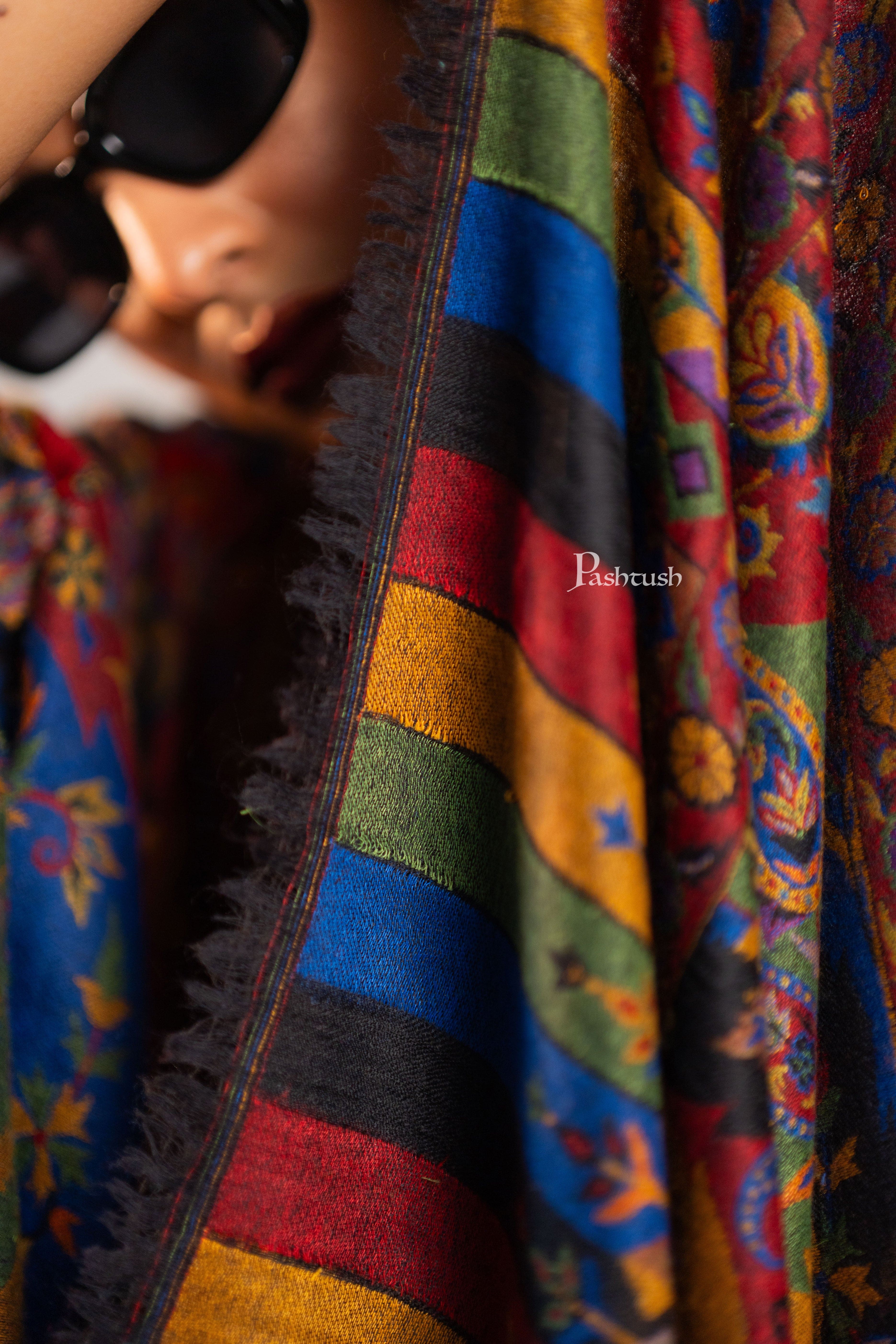 Pashtush Womens 100% Pure Wool With Woolmark Certificate Stole, Ethnic Weave Design, Multicolour - Image 5