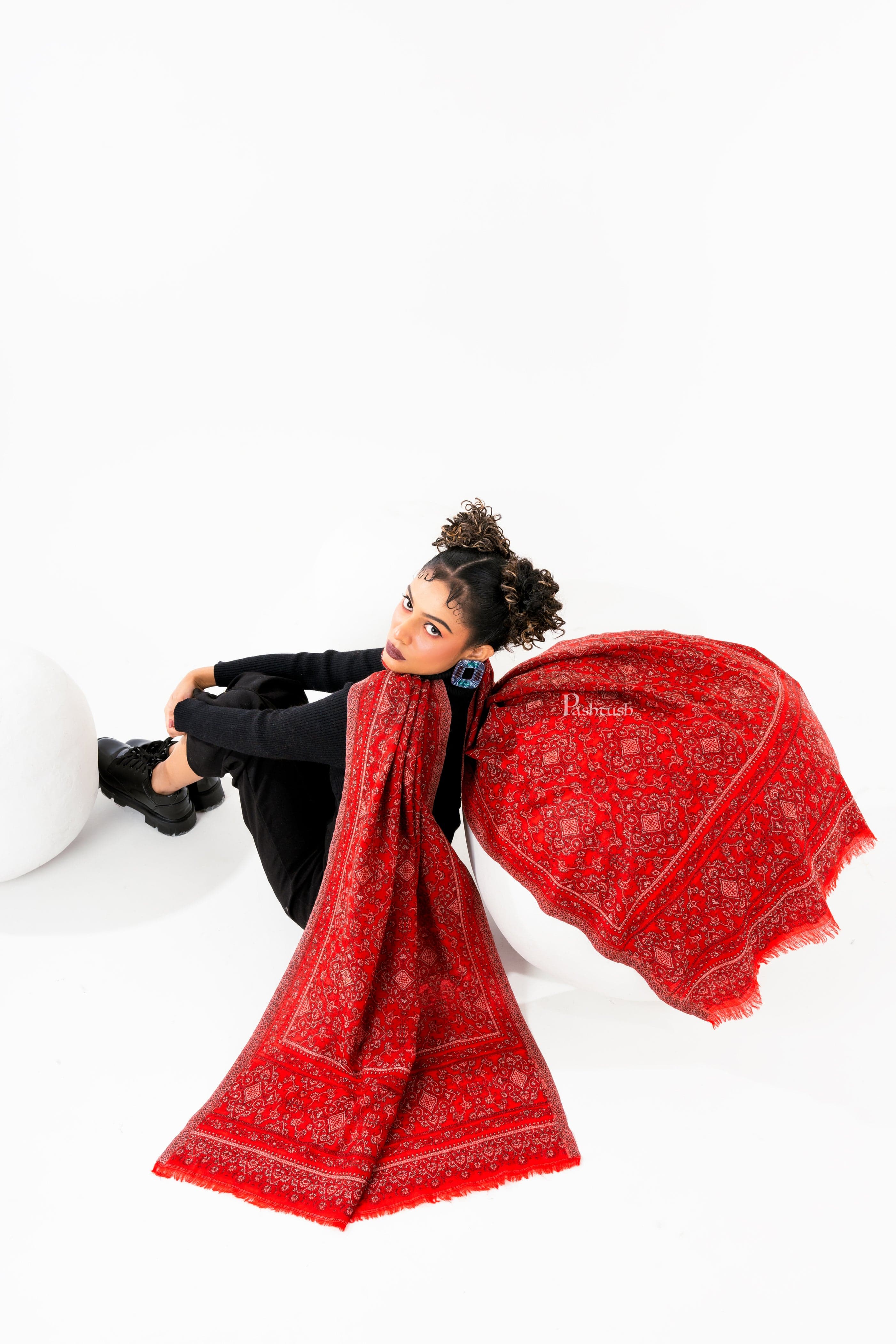 Pashtush Womens 100% Pure Wool With Woolmark Certificate Stole, Paisley  Design, Maroon - Image 5